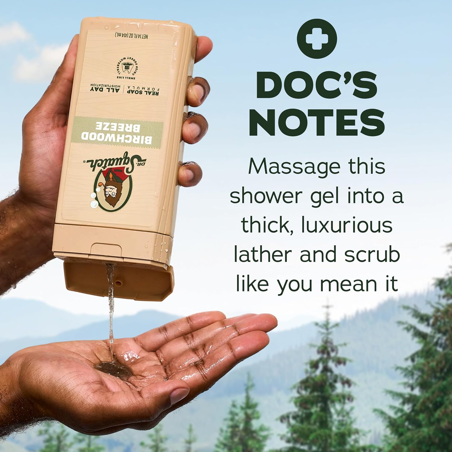 Dr. Squatch Natural Men's Body Wash Shower Gel - Cleansing, Nourishing, Long Lasting Scent, Moisturizing Body Wash for Men - Birchwood Breeze + Rainforest Rapids (14 oz, 2-Pack)