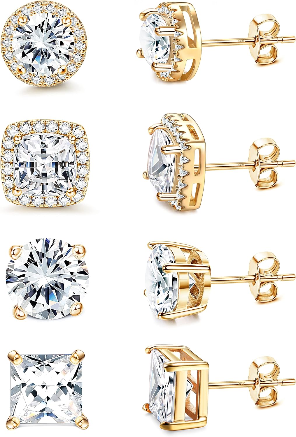 MILACOLATO S925 Sterling Silver Stud Earrings for Women Men Hypoallergenic 18K Gold Plated Cubic Zirconia Earrings Studs Brilliant Simulated Diamond Halo Earring for Sensitive Ears
