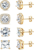 MILACOLATO S925 Sterling Silver Stud Earrings for Women Men Hypoallergenic 18K Gold Plated Cubic Zirconia Earrings Studs Brilliant Simulated Diamond Halo Earring for Sensitive Ears