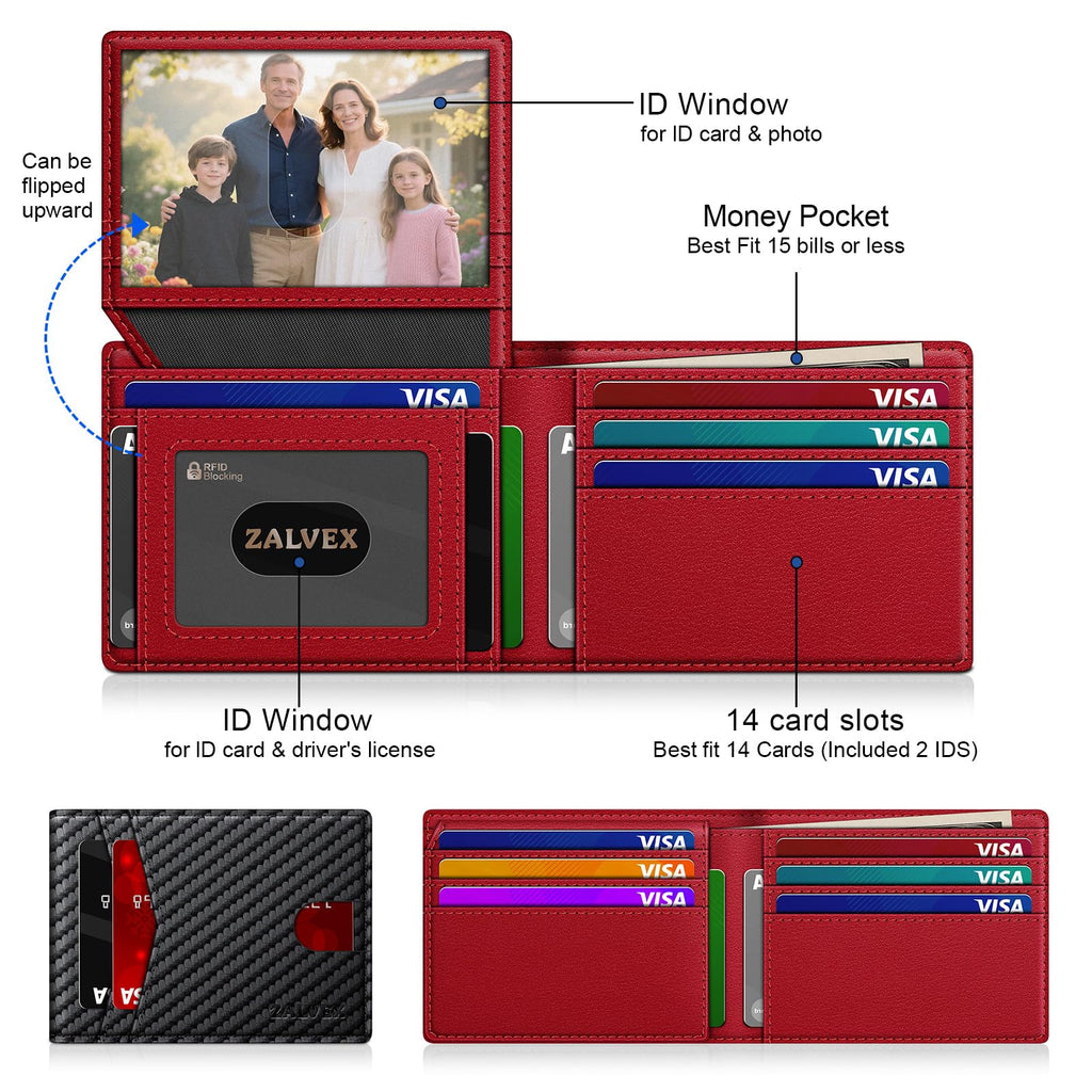 ZALVEX Wallet for Men Slim RFID Blocking Leather Credit Card Holder Wallet