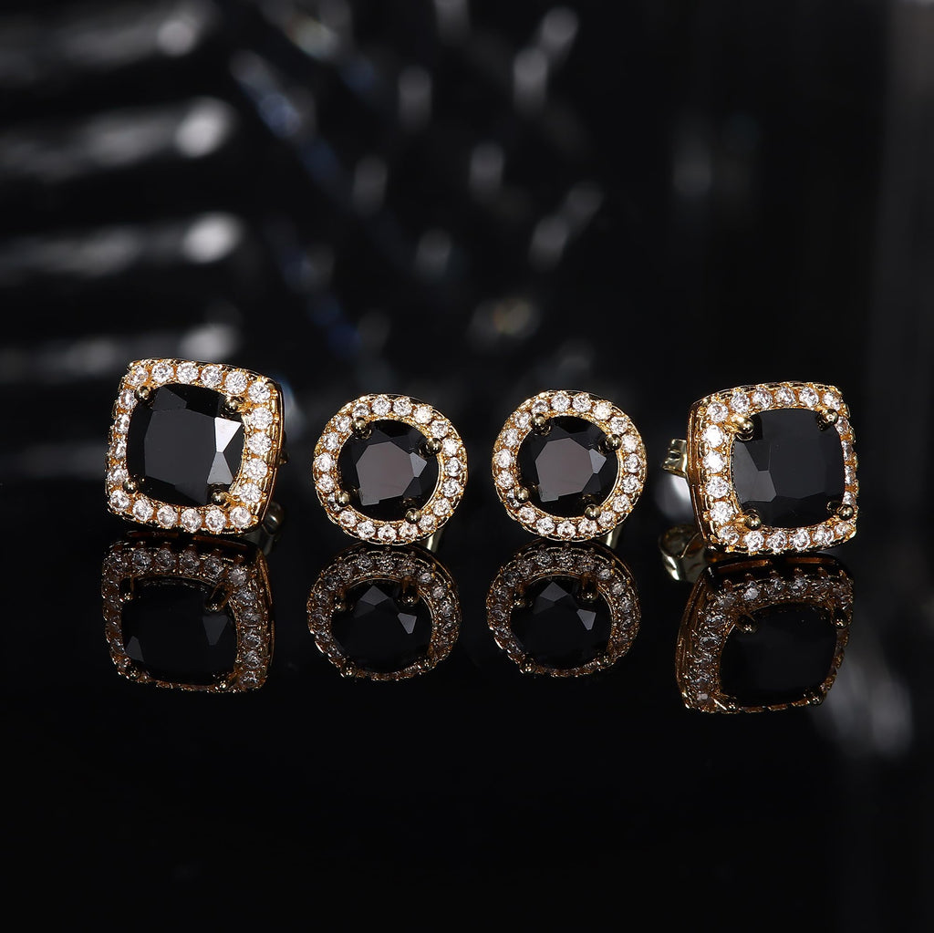 18K Gold Plated Halo Stud Earrings 925 Sterling Silver Cubic Zirconia Stud Earrings Round Square Diamonique Stud Earrings Set for Women Men