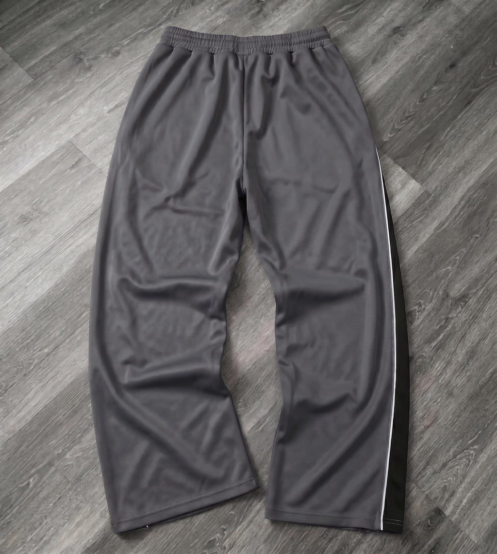 QJQ Men's Baggy Track Pants Casual Wide Leg Striped Side Sweatpants Drawstring Elastic Waist Y2k Streetwear