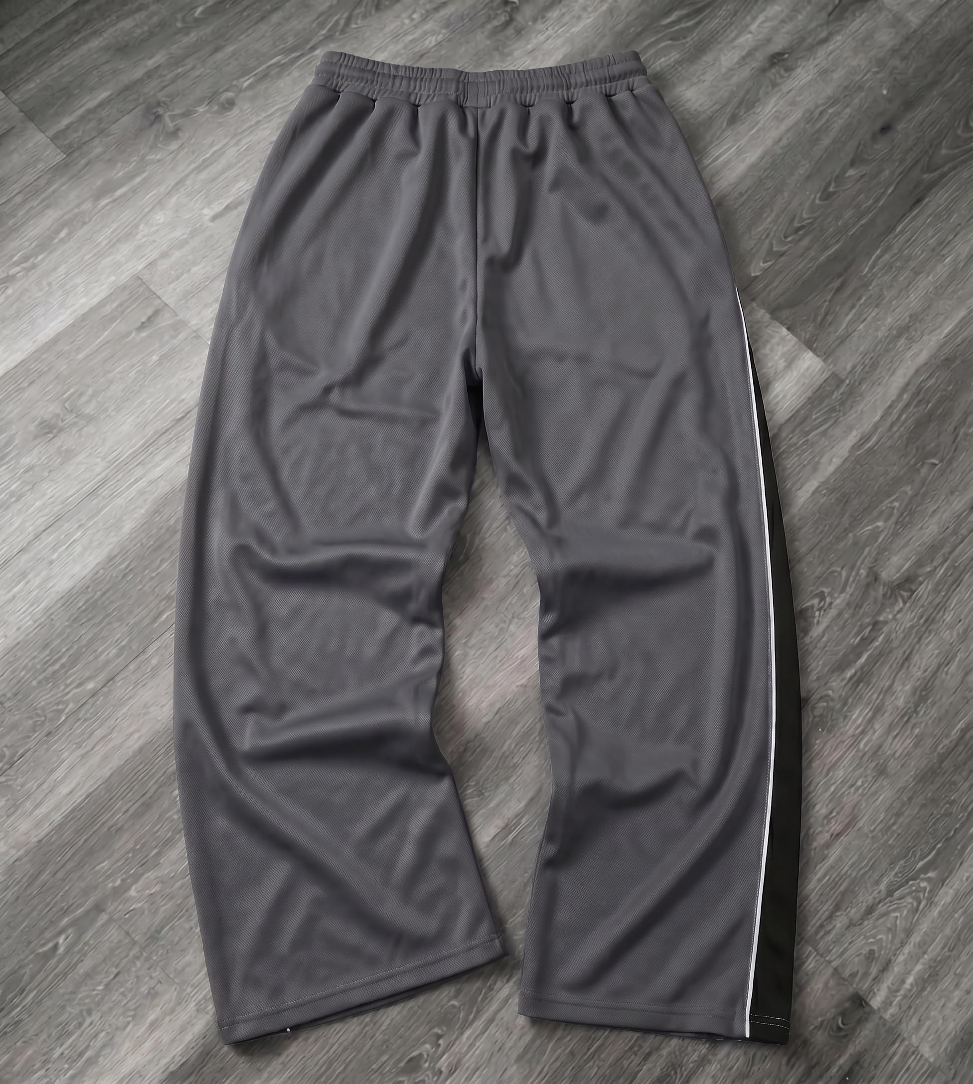 QJQ Men's Baggy Track Pants Casual Wide Leg Striped Side Sweatpants Drawstring Elastic Waist Y2k Streetwear