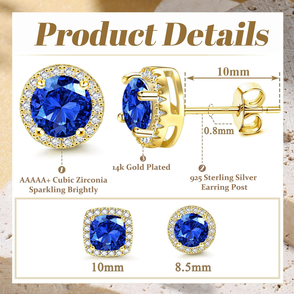 18K Gold Plated Halo Stud Earrings 925 Sterling Silver Cubic Zirconia Stud Earrings Round Square Diamonique Stud Earrings Set for Women Men