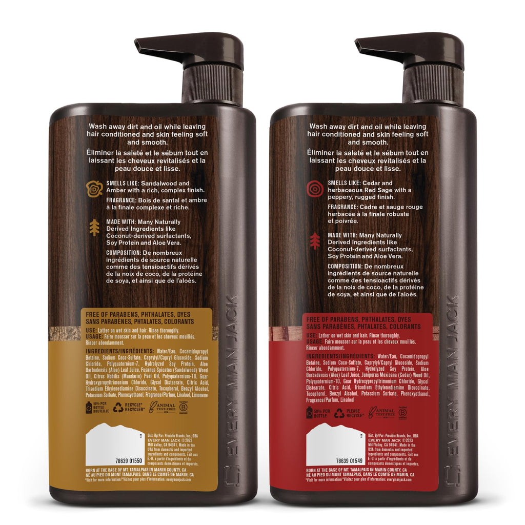 Every Man Jack 3-in-1 All Over Body Wash for Men, Cedar Red Sage, 2pk