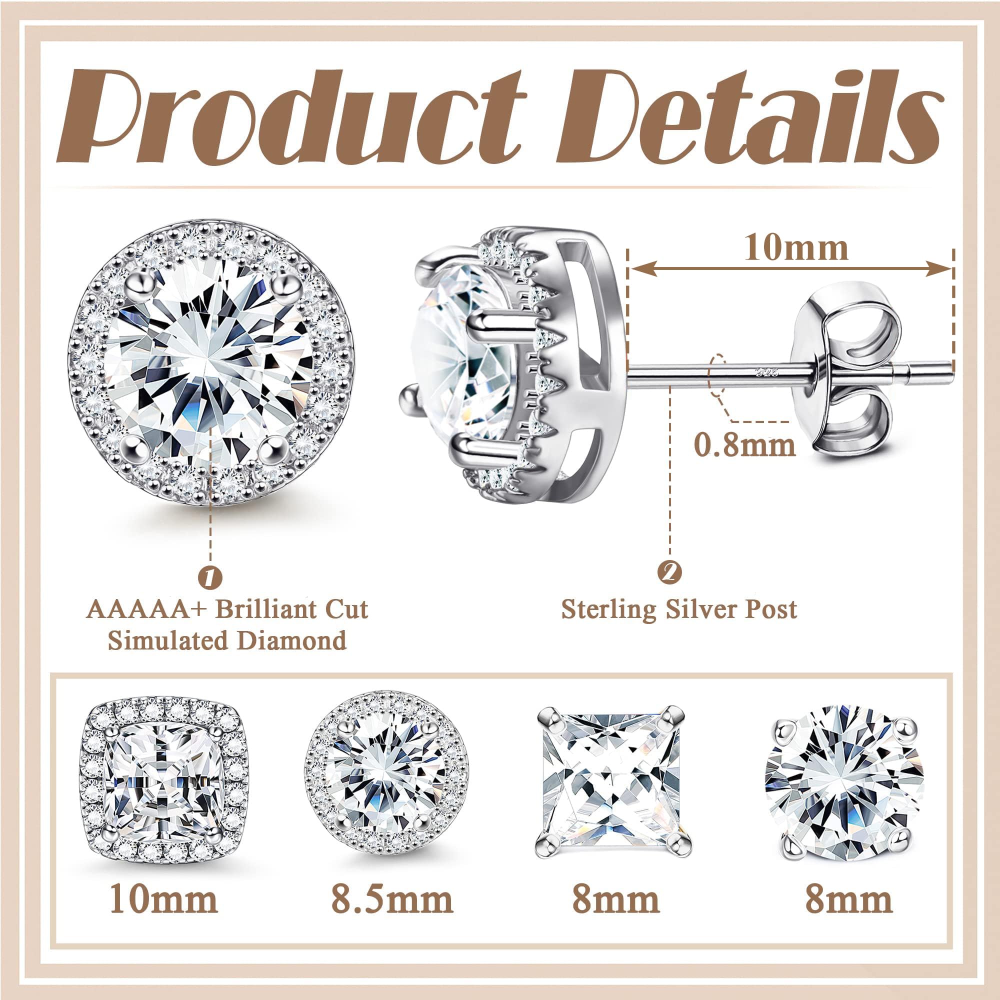 MILACOLATO S925 Sterling Silver Stud Earrings for Women Men Hypoallergenic 18K Gold Plated Cubic Zirconia Earrings Studs Brilliant Simulated Diamond Halo Earring for Sensitive Ears