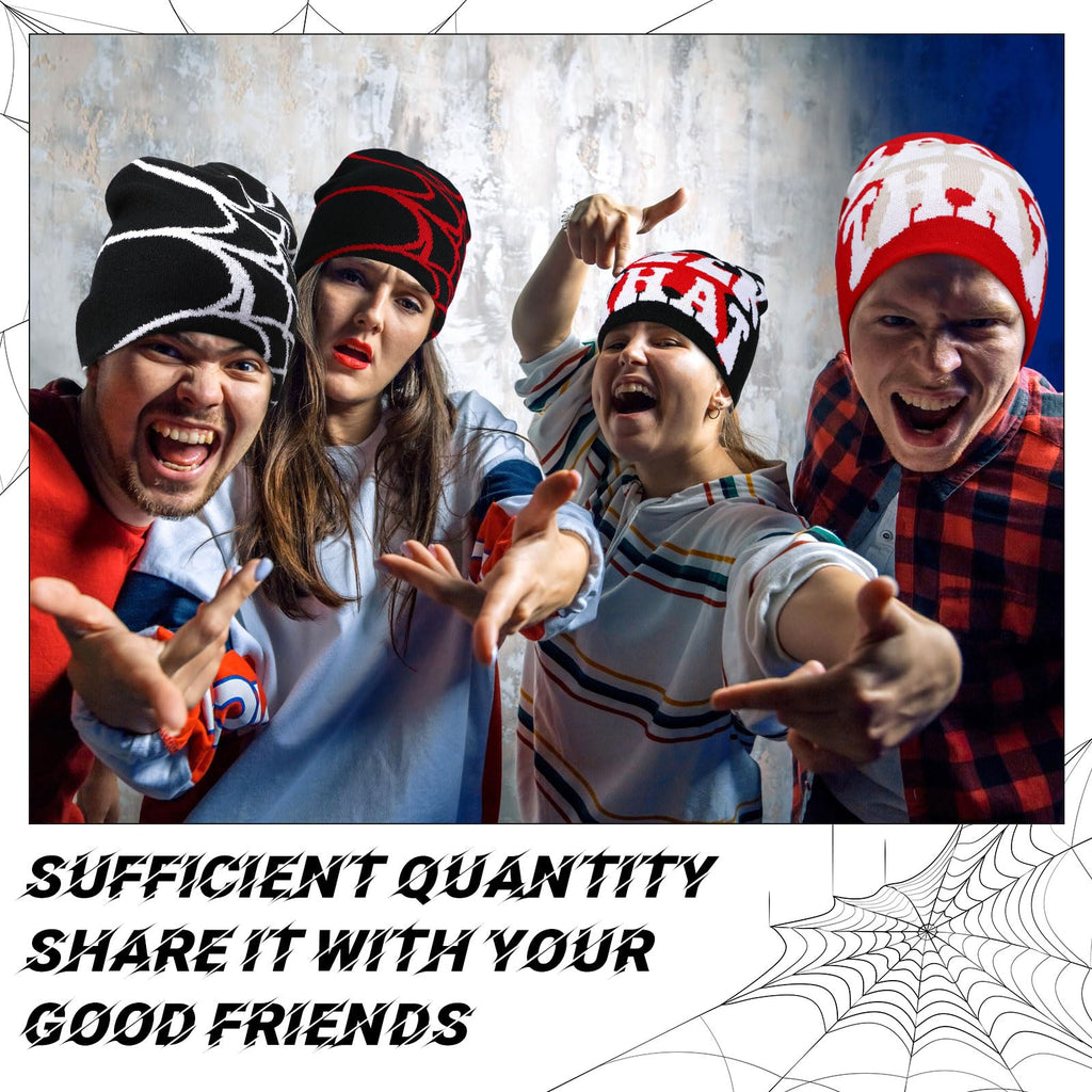 Ramede 4 Pcs Y2k Beanie - Double Sided Graphic Beanies for Men and Women, Acrylic Knitted Y2k Hats Accessories