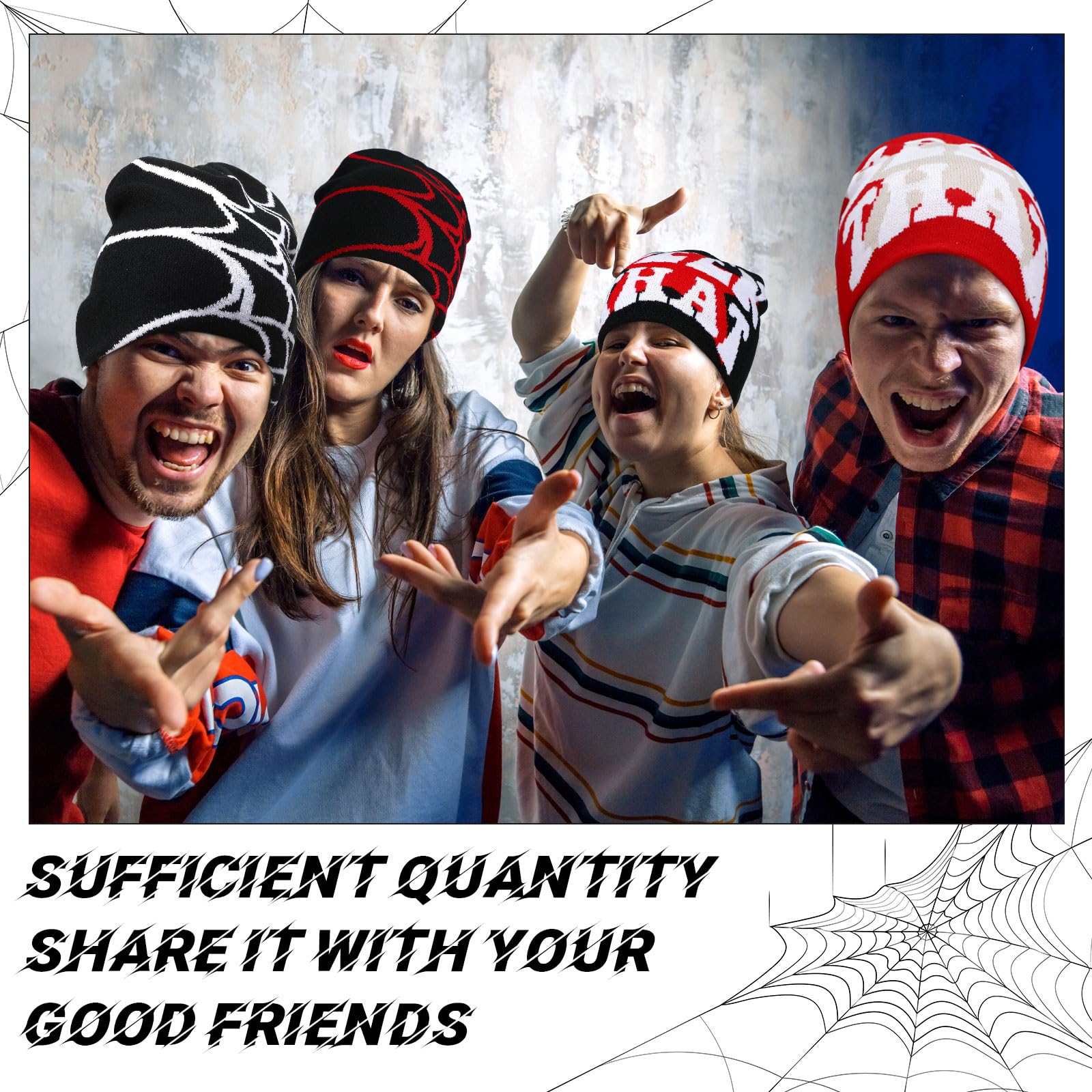 Ramede 4 Pcs Y2k Beanie - Double Sided Graphic Beanies for Men and Women, Acrylic Knitted Y2k Hats Accessories