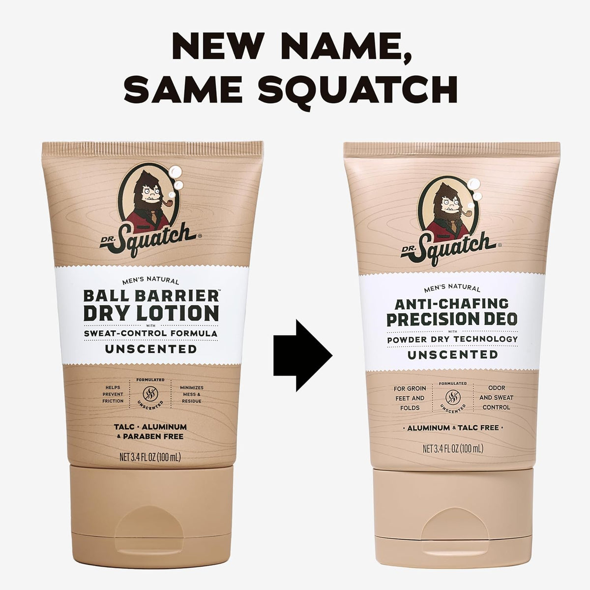 Dr. Squatch Whole Body Deodorant for Men - Odor + Sweat Control - Aluminum + Talc Free - Natural Ingredients - Dermatologist-Tested for All Skin Types - Unscented (3.4 fl oz, 2-Pack)