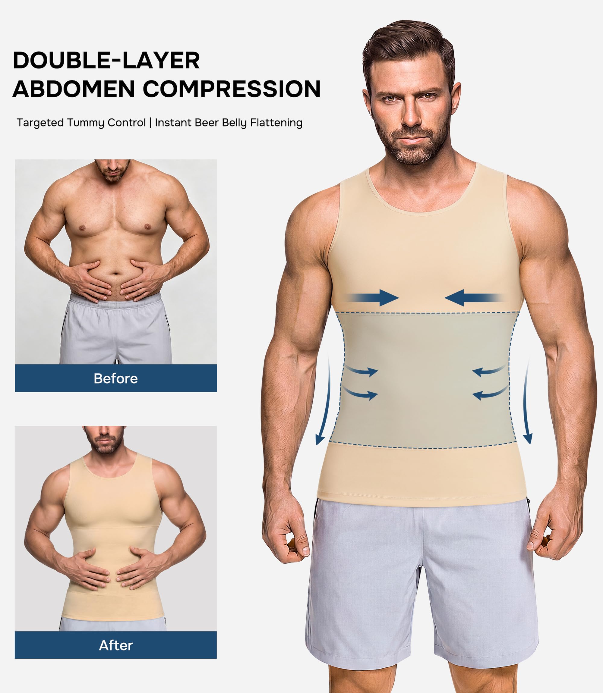 Mens Compression Shirt Slimming Body Shaper Vest Workout Tank Tops Abdomen