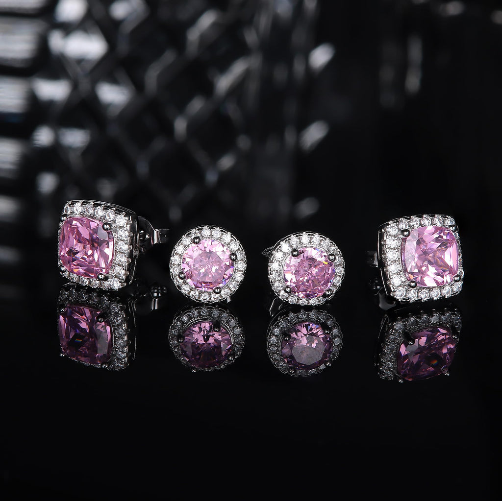 18K Gold Plated Halo Stud Earrings 925 Sterling Silver Cubic Zirconia Stud Earrings Round Square Diamonique Stud Earrings Set for Women Men