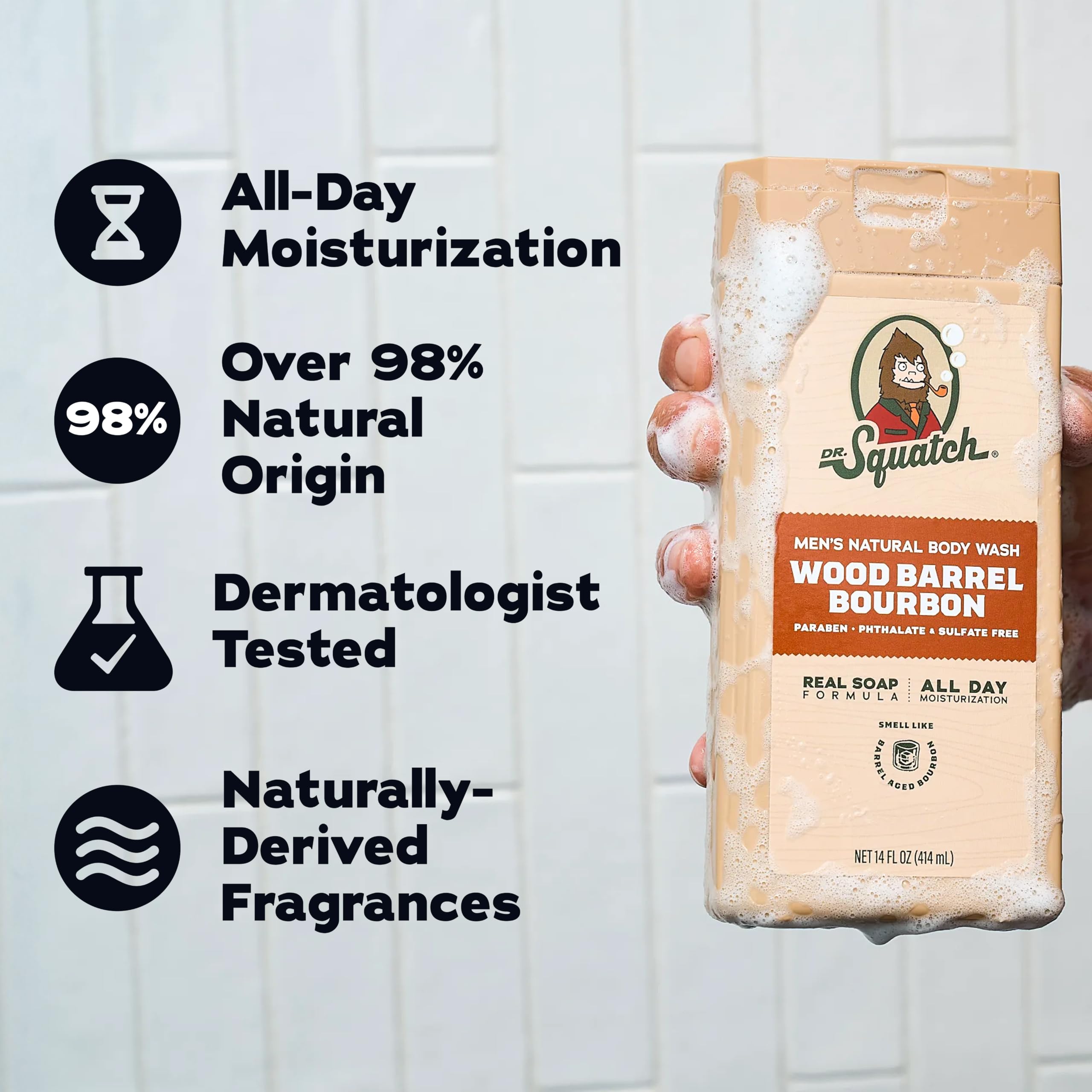 Dr. Squatch Natural Men's Body Wash Shower Gel - Cleansing, Nourishing, Long Lasting Scent, Moisturizing Body Wash for Men - Birchwood Breeze + Rainforest Rapids (14 oz, 2-Pack)