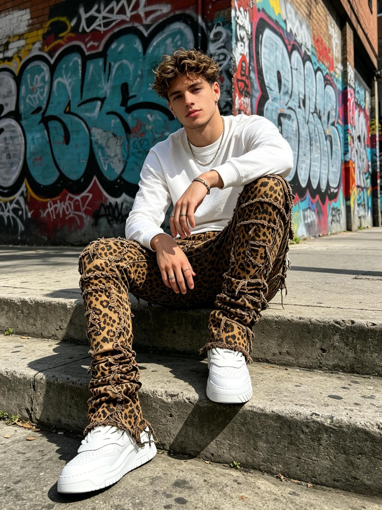 YEOU Men's Stacked Skinny Jeans - Y2K Harajuku Style Ripped Denim Pants with High Waist