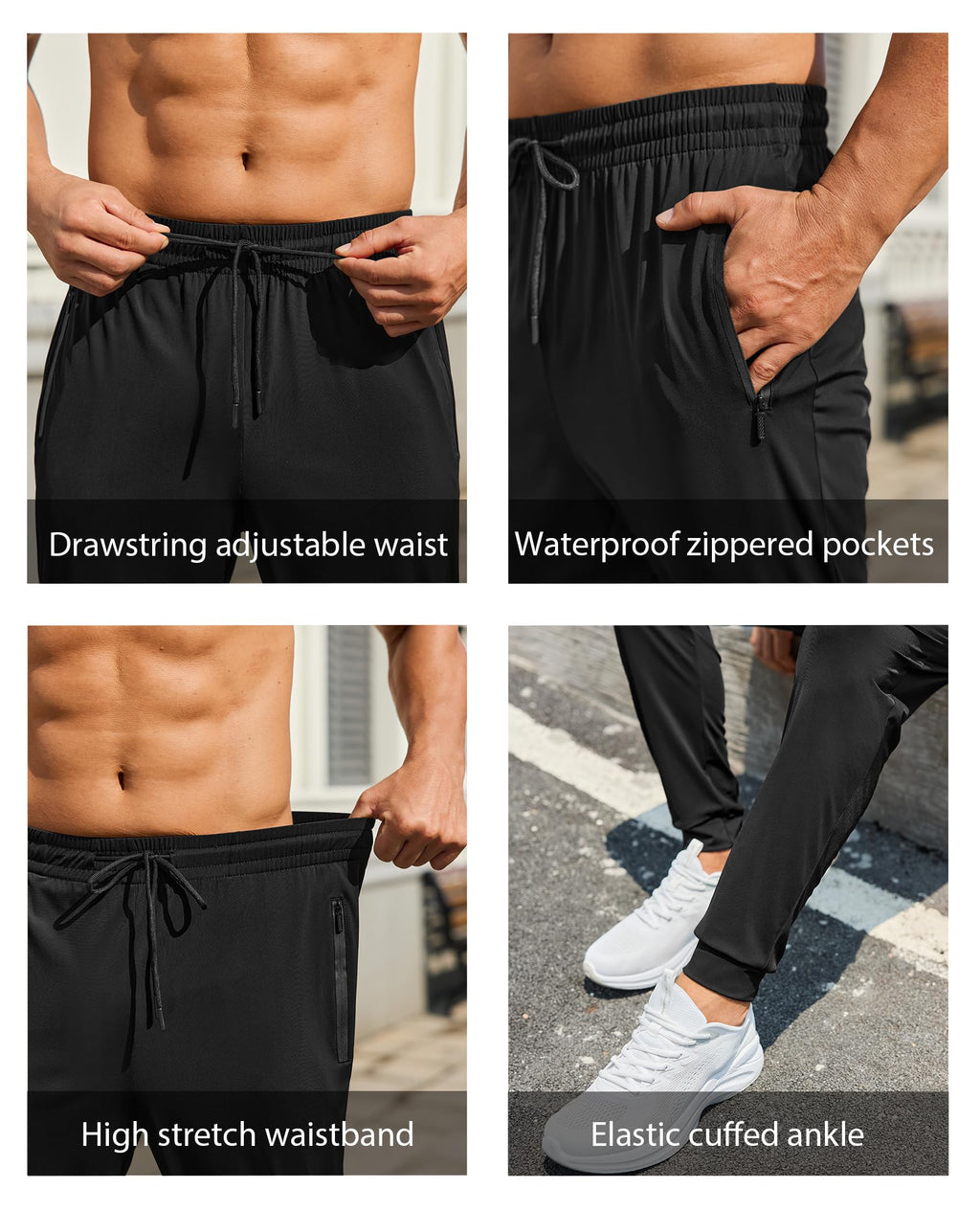 Mens Sweatpants with Zipper Pockets Lightweight Athletic Joggers for Workout Running Gym Track Casual Wear