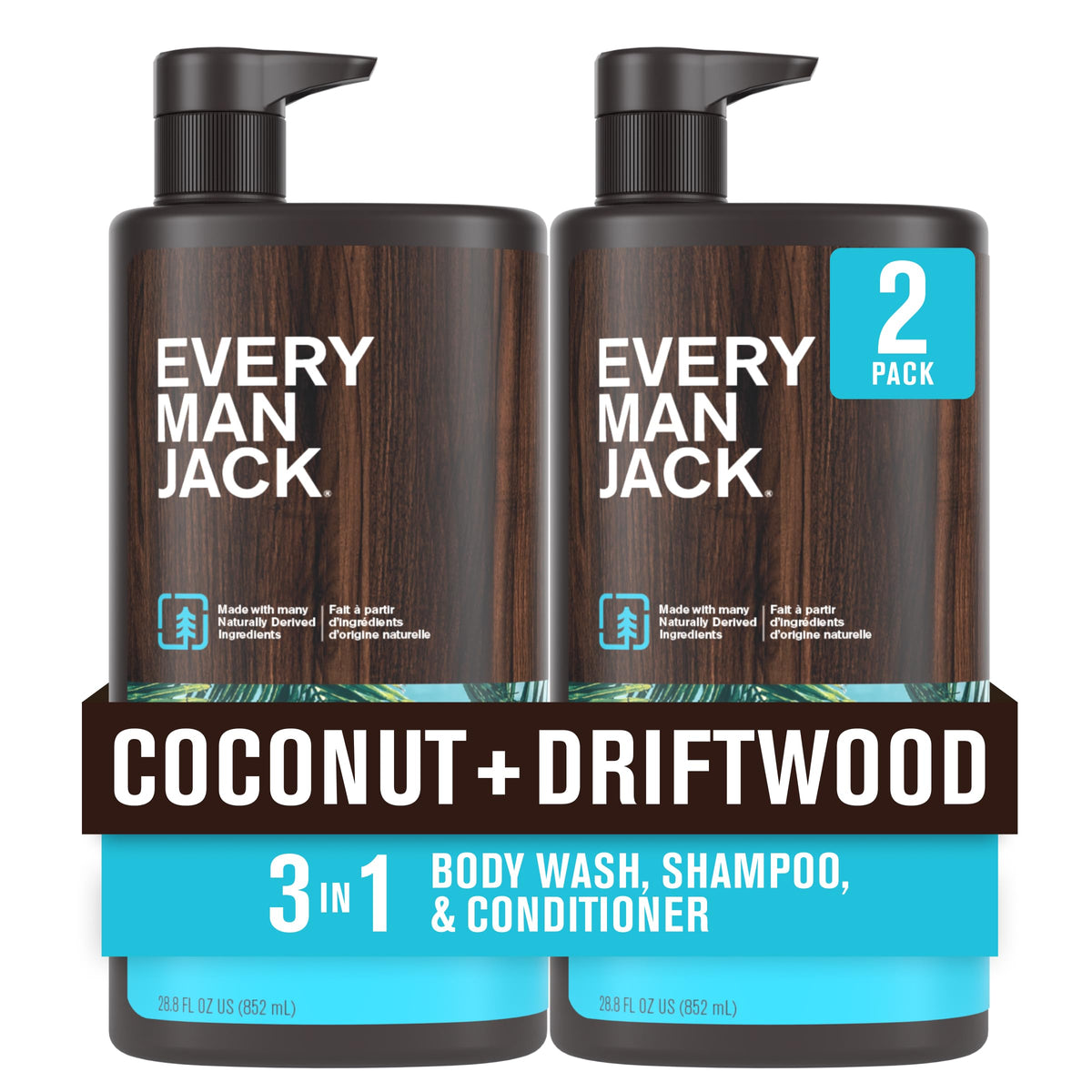 Every Man Jack 3-in-1 All Over Body Wash for Men, Cedar Red Sage, 2pk
