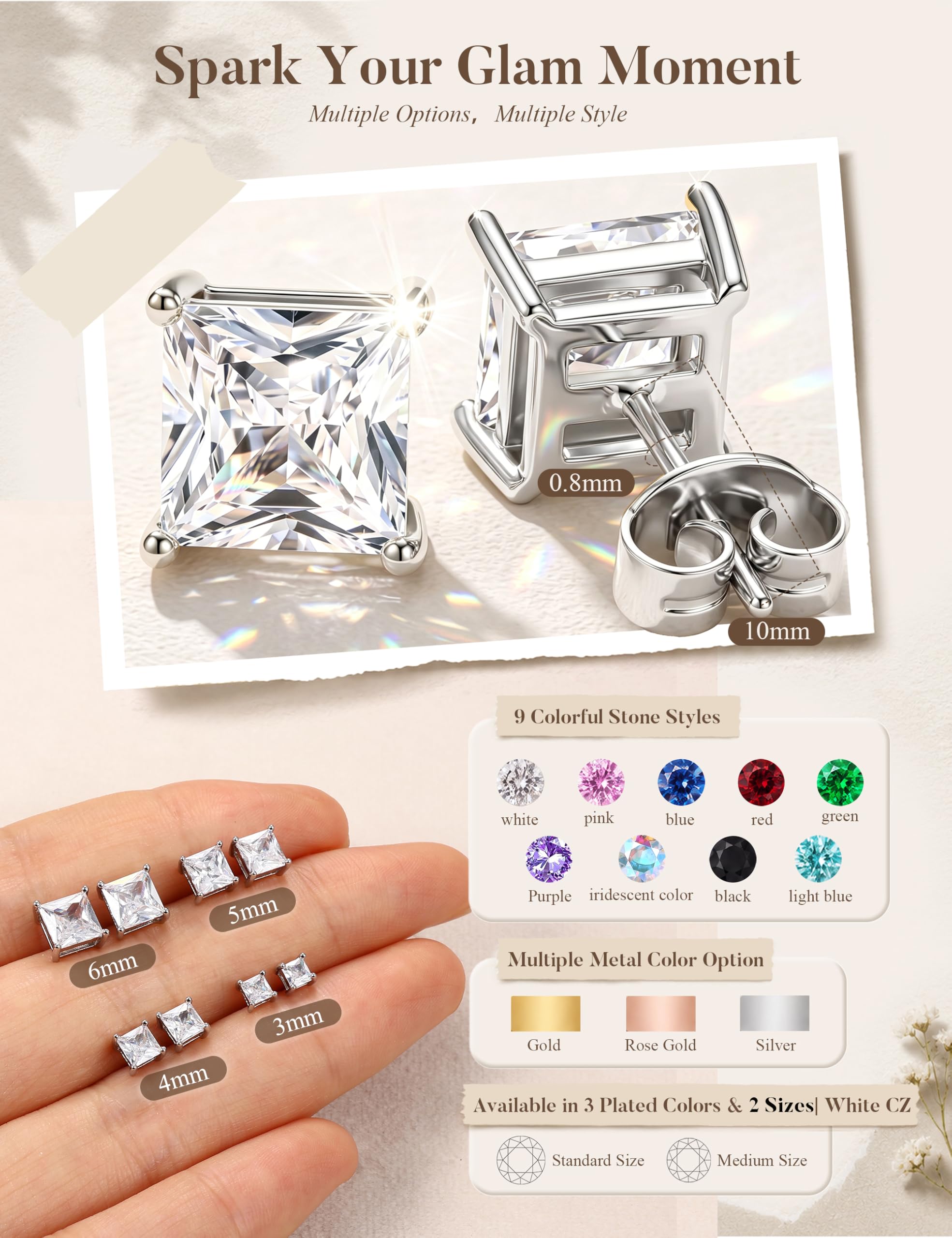 MILACOLATO S925 Sterling Silver Stud Earrings for Women Men Hypoallergenic 18K Gold Plated Cubic Zirconia Earrings Studs Brilliant Simulated Diamond Halo Earring for Sensitive Ears