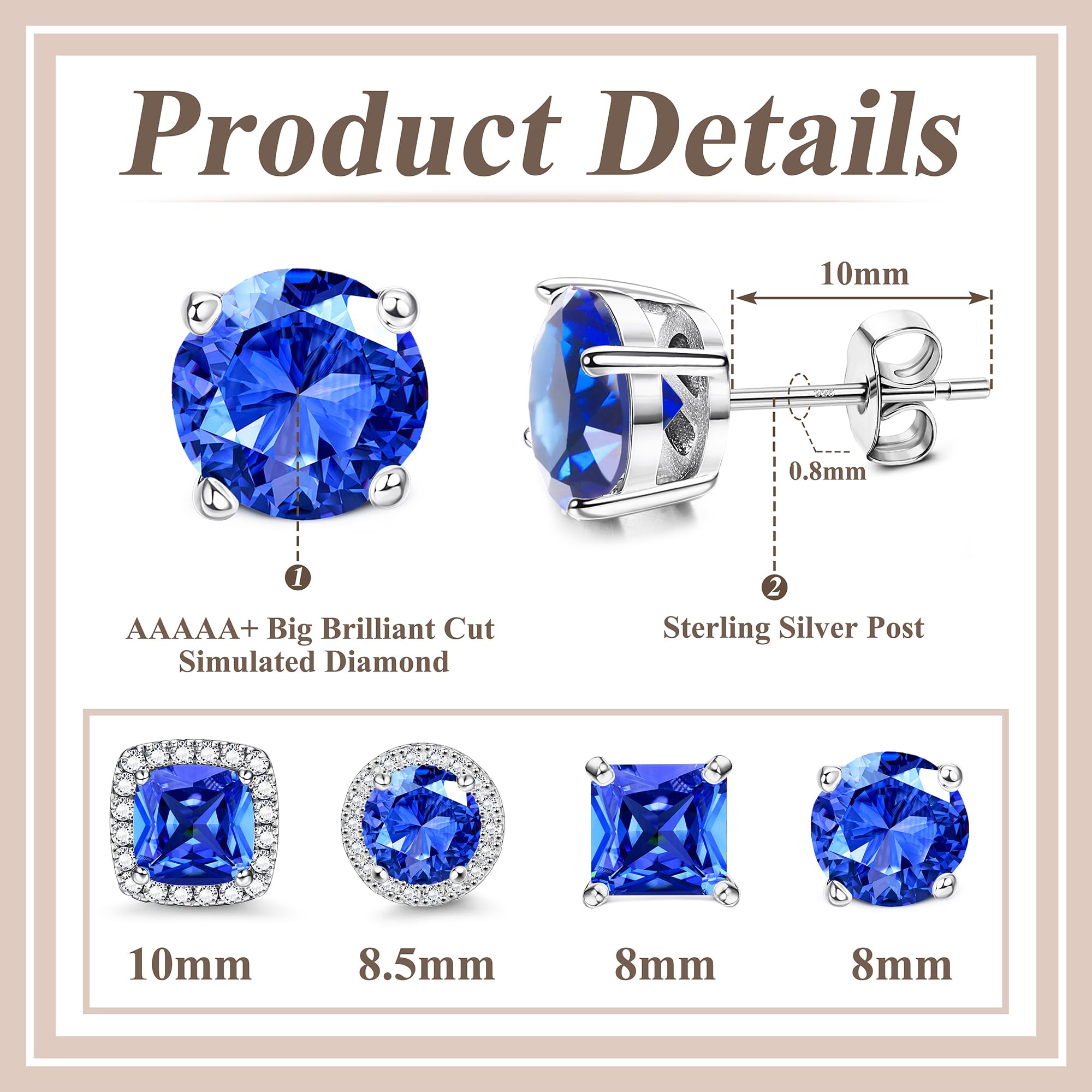 MILACOLATO S925 Sterling Silver Stud Earrings for Women Men Hypoallergenic 18K Gold Plated Cubic Zirconia Earrings Studs Brilliant Simulated Diamond Halo Earring for Sensitive Ears