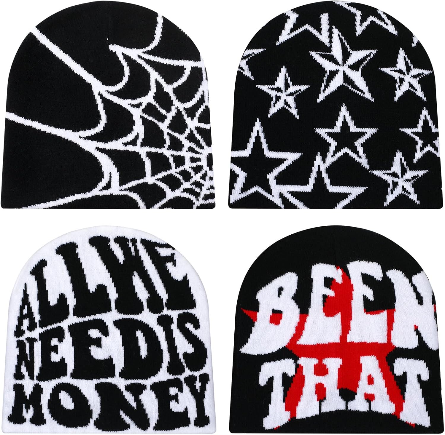Ramede 4 Pcs Y2k Beanie - Double Sided Graphic Beanies for Men and Women, Acrylic Knitted Y2k Hats Accessories