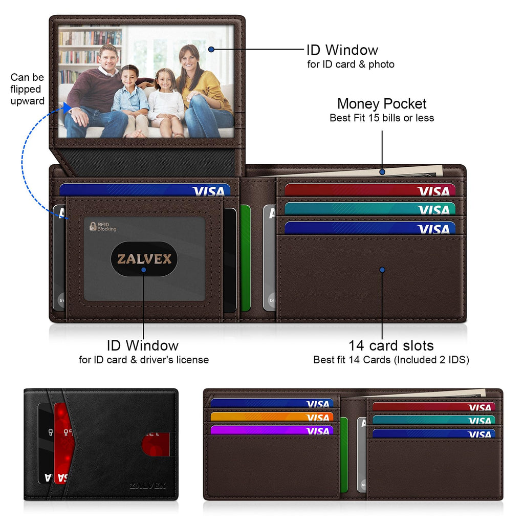 ZALVEX Wallet for Men Slim RFID Blocking Leather Credit Card Holder Wallet