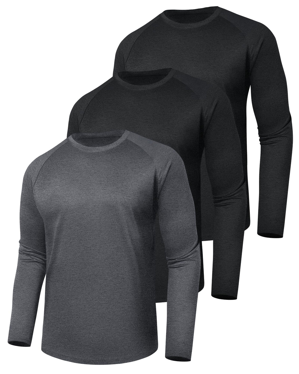 3 Pack Long Sleeve Shirts for Men - Quick Dry Moisture Wicking UV Sun Protection T-Shirts for Fishing Workout Athletic Gym