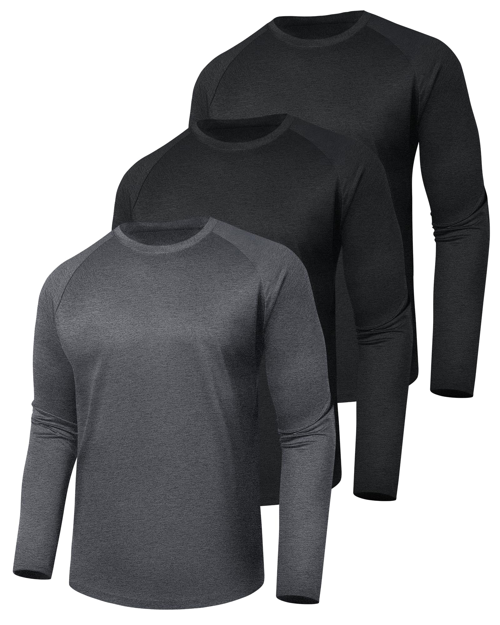 3 Pack Long Sleeve Shirts for Men - Quick Dry Moisture Wicking UV Sun Protection T-Shirts for Fishing Workout Athletic Gym