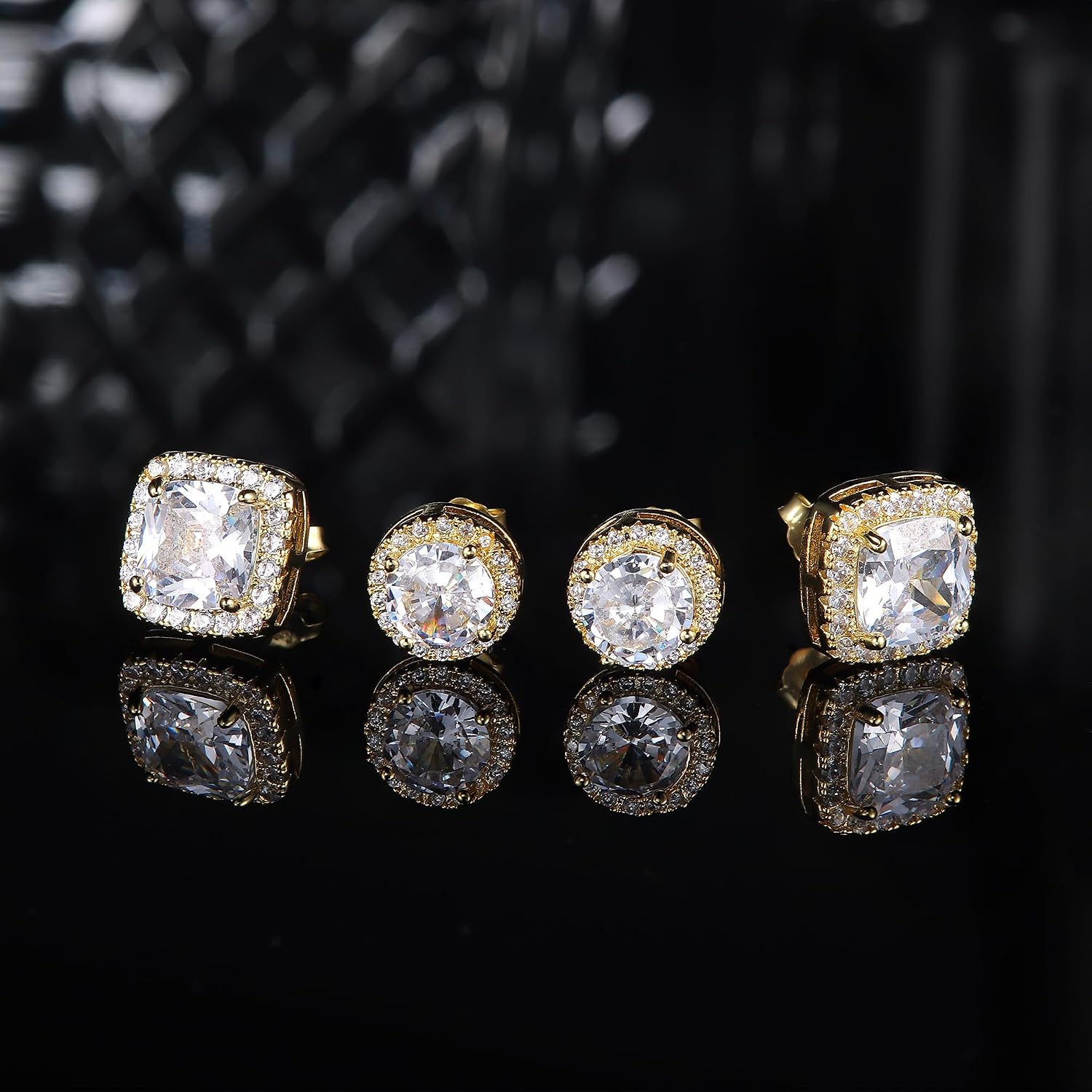 18K Gold Plated Halo Stud Earrings 925 Sterling Silver Cubic Zirconia Stud Earrings Round Square Diamonique Stud Earrings Set for Women Men