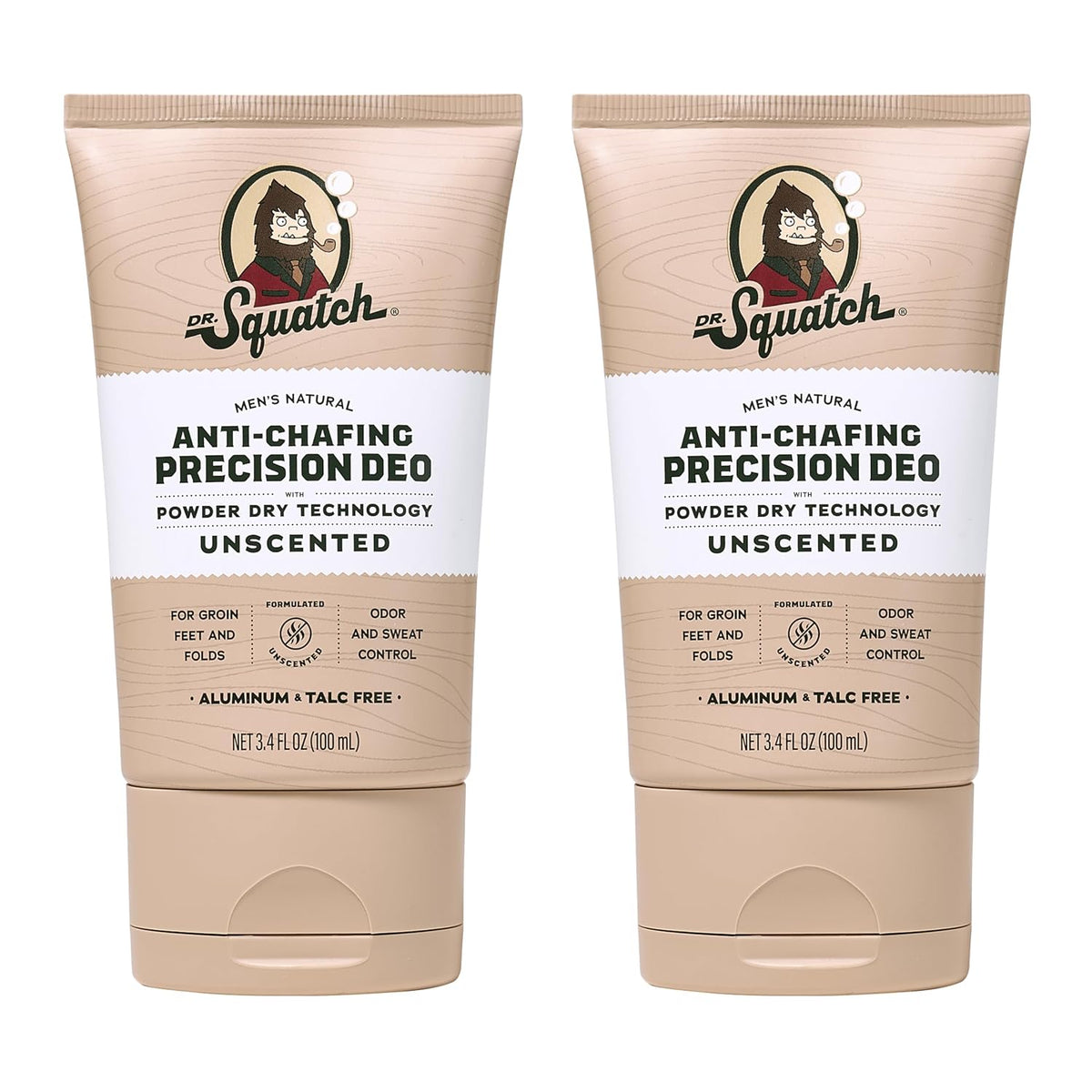 Dr. Squatch Whole Body Deodorant for Men - Odor + Sweat Control - Aluminum + Talc Free - Natural Ingredients - Dermatologist-Tested for All Skin Types - Unscented (3.4 fl oz, 2-Pack)