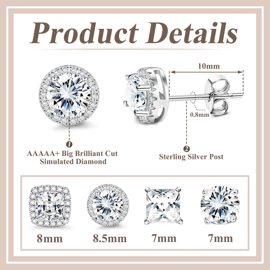 MILACOLATO S925 Sterling Silver Stud Earrings for Women Men Hypoallergenic 18K Gold Plated Cubic Zirconia Earrings Studs Brilliant Simulated Diamond Halo Earring for Sensitive Ears