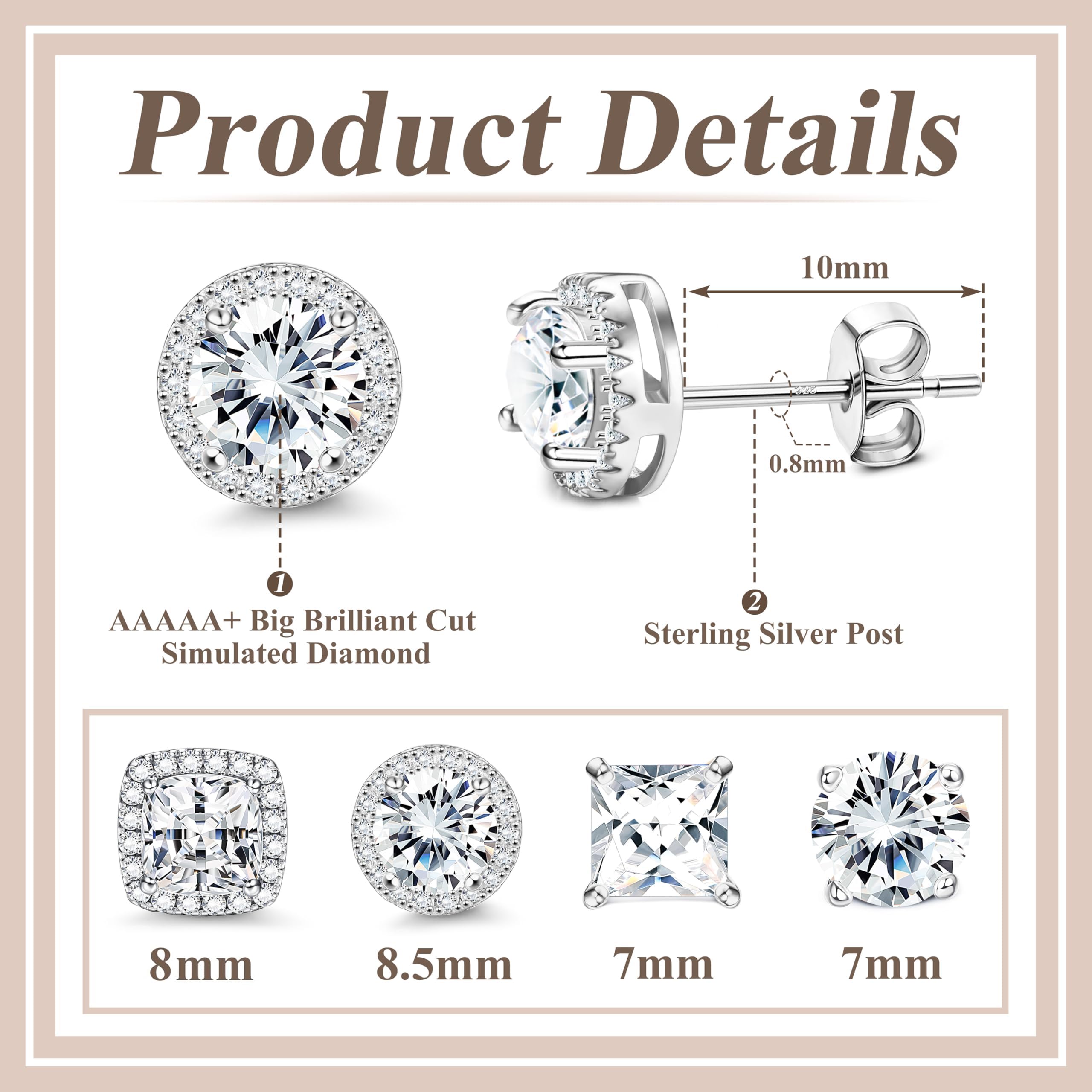 MILACOLATO S925 Sterling Silver Stud Earrings for Women Men Hypoallergenic 18K Gold Plated Cubic Zirconia Earrings Studs Brilliant Simulated Diamond Halo Earring for Sensitive Ears