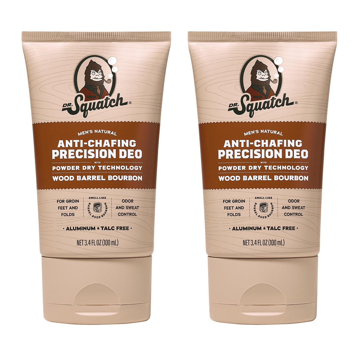 Dr. Squatch Whole Body Deodorant for Men - Odor + Sweat Control - Aluminum + Talc Free - Natural Ingredients - Dermatologist-Tested for All Skin Types - Unscented (3.4 fl oz, 2-Pack)