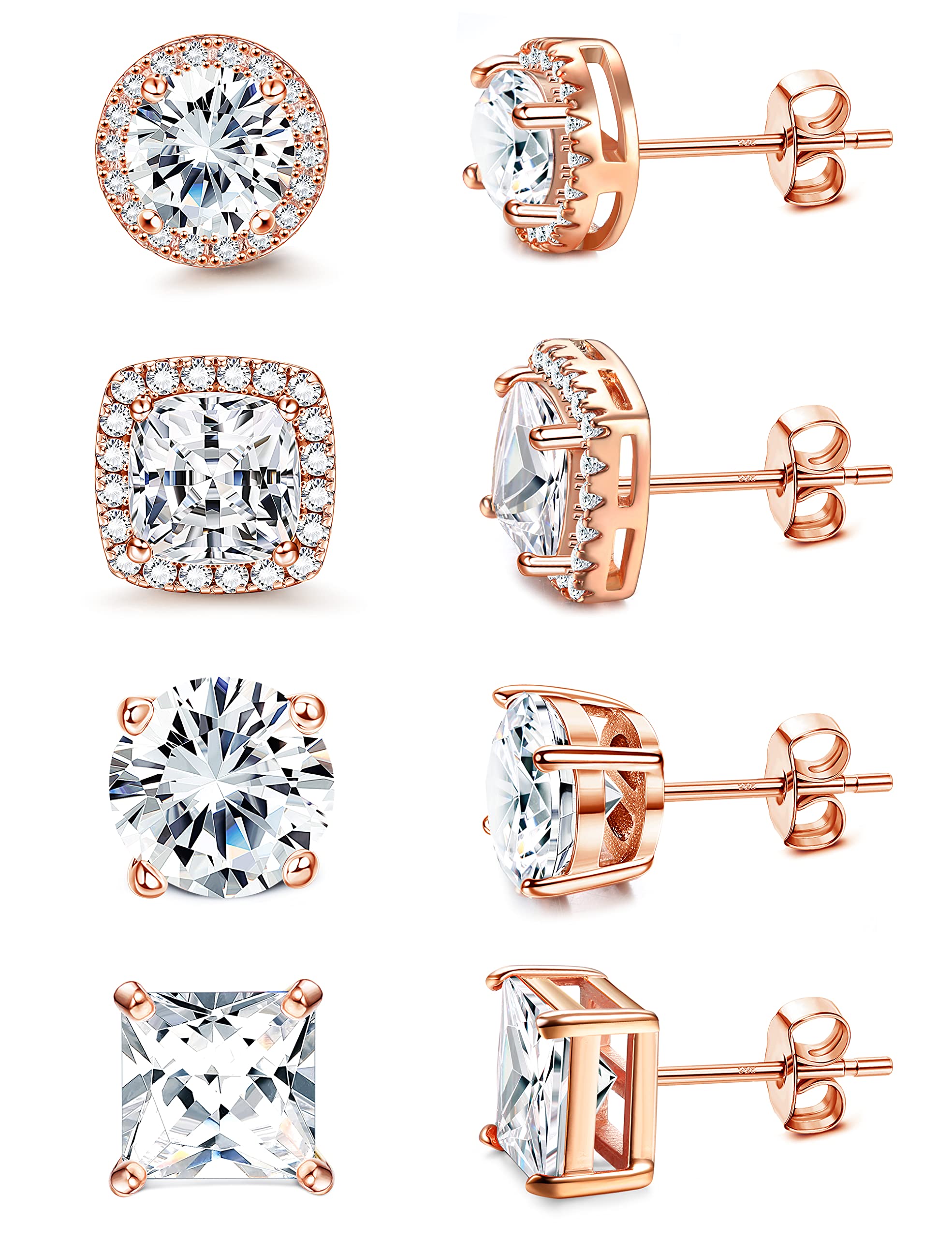 MILACOLATO S925 Sterling Silver Stud Earrings for Women Men Hypoallergenic 18K Gold Plated Cubic Zirconia Earrings Studs Brilliant Simulated Diamond Halo Earring for Sensitive Ears