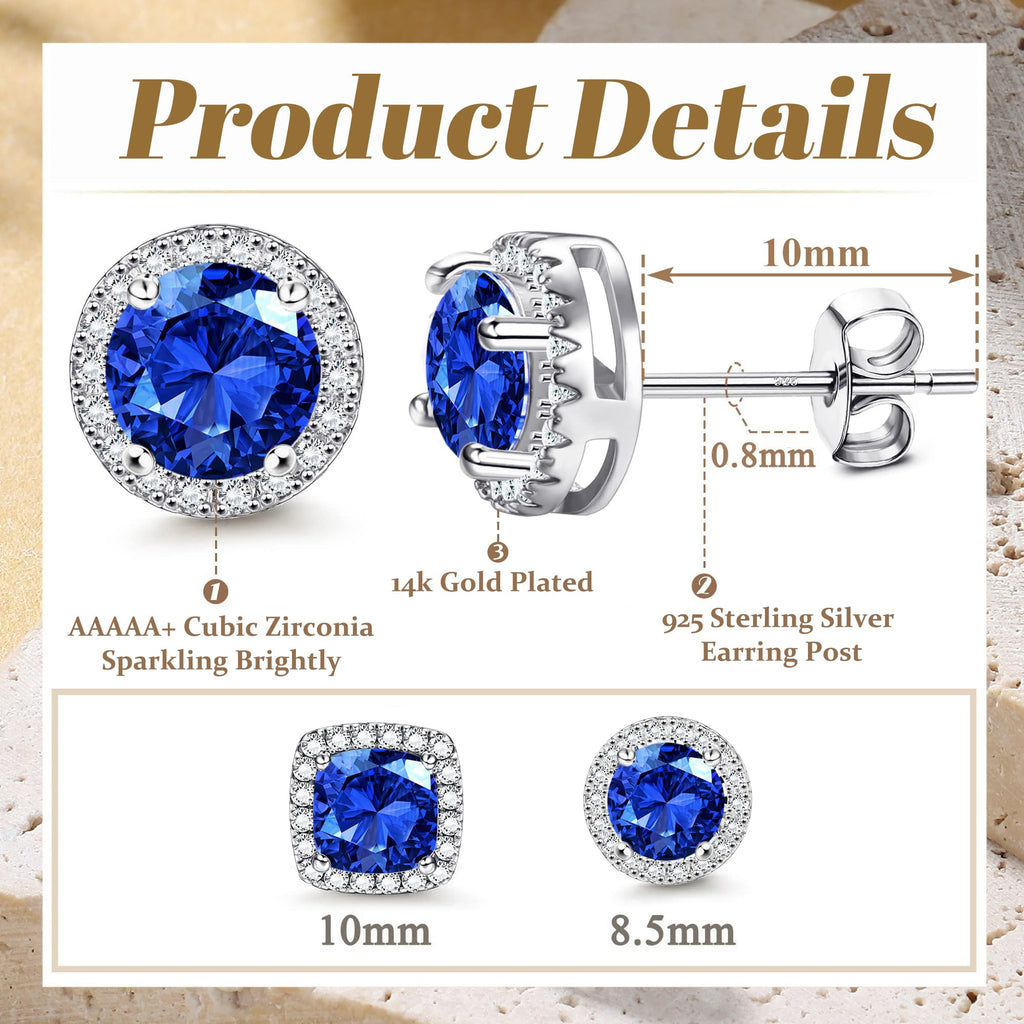 18K Gold Plated Halo Stud Earrings 925 Sterling Silver Cubic Zirconia Stud Earrings Round Square Diamonique Stud Earrings Set for Women Men