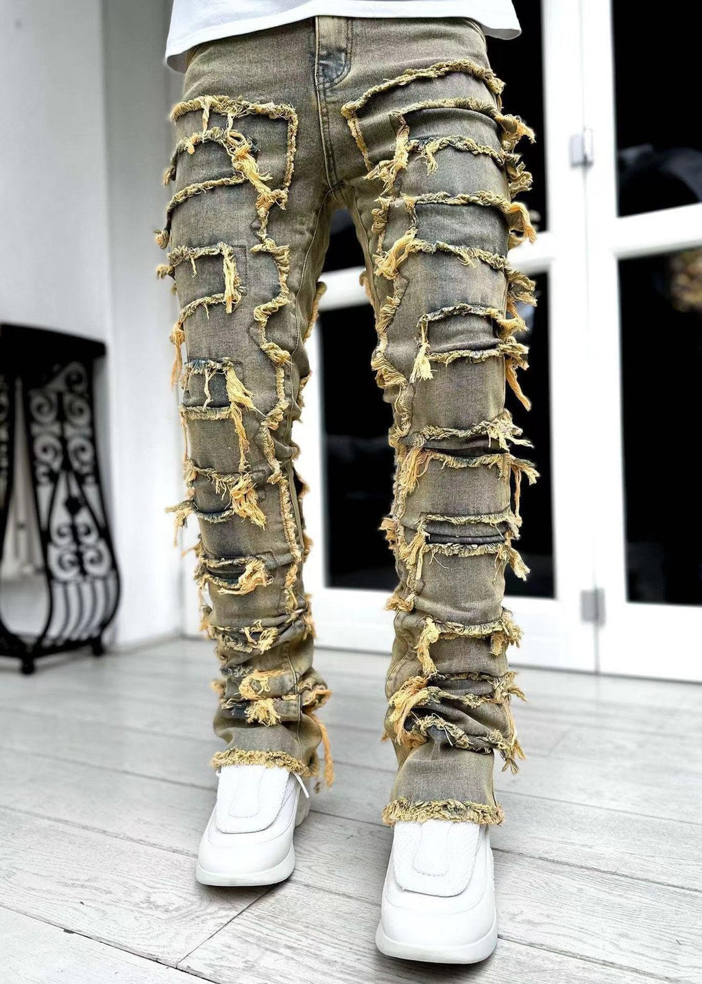 YEOU Men's Stacked Skinny Jeans - Y2K Harajuku Style Ripped Denim Pants with High Waist