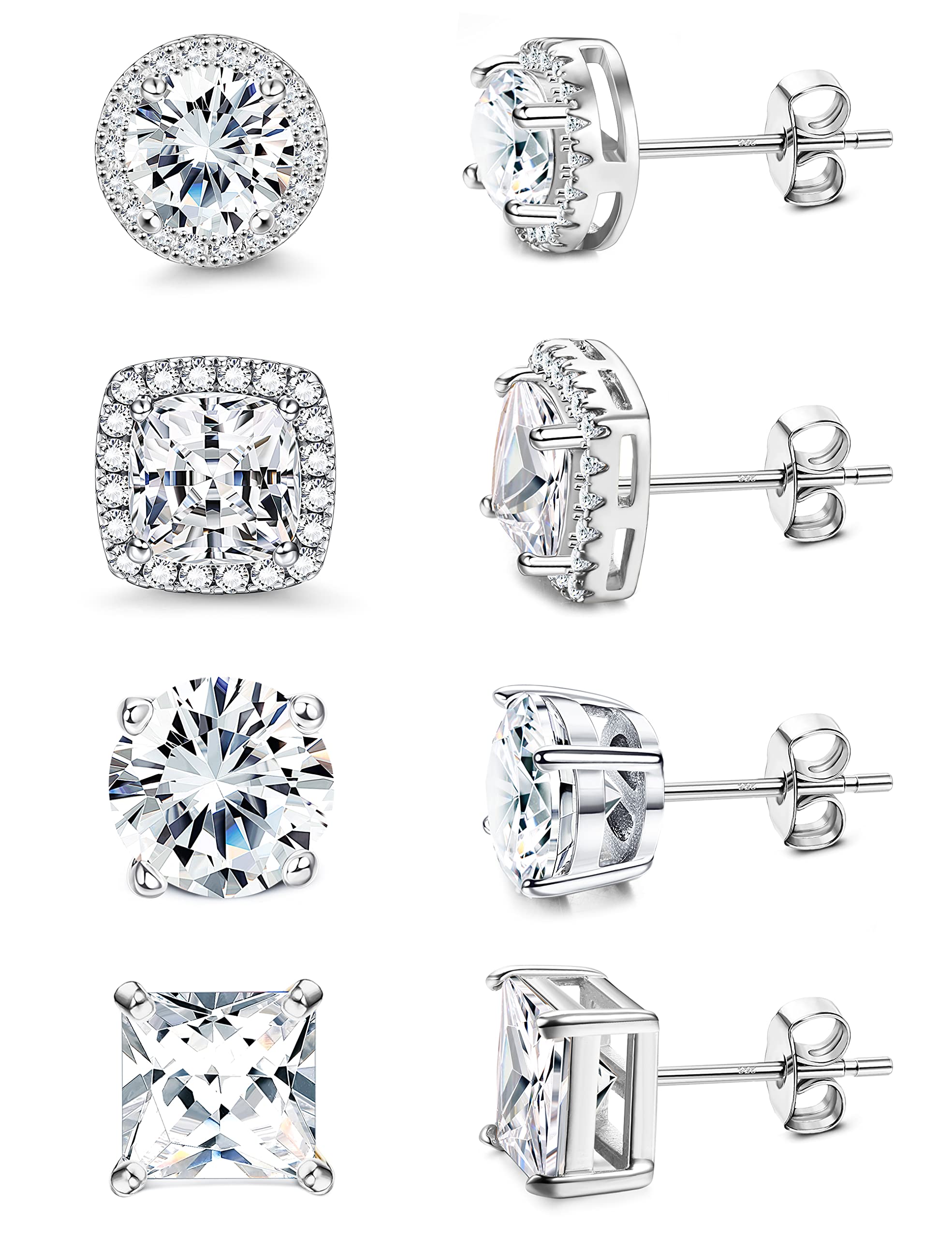 MILACOLATO S925 Sterling Silver Stud Earrings for Women Men Hypoallergenic 18K Gold Plated Cubic Zirconia Earrings Studs Brilliant Simulated Diamond Halo Earring for Sensitive Ears