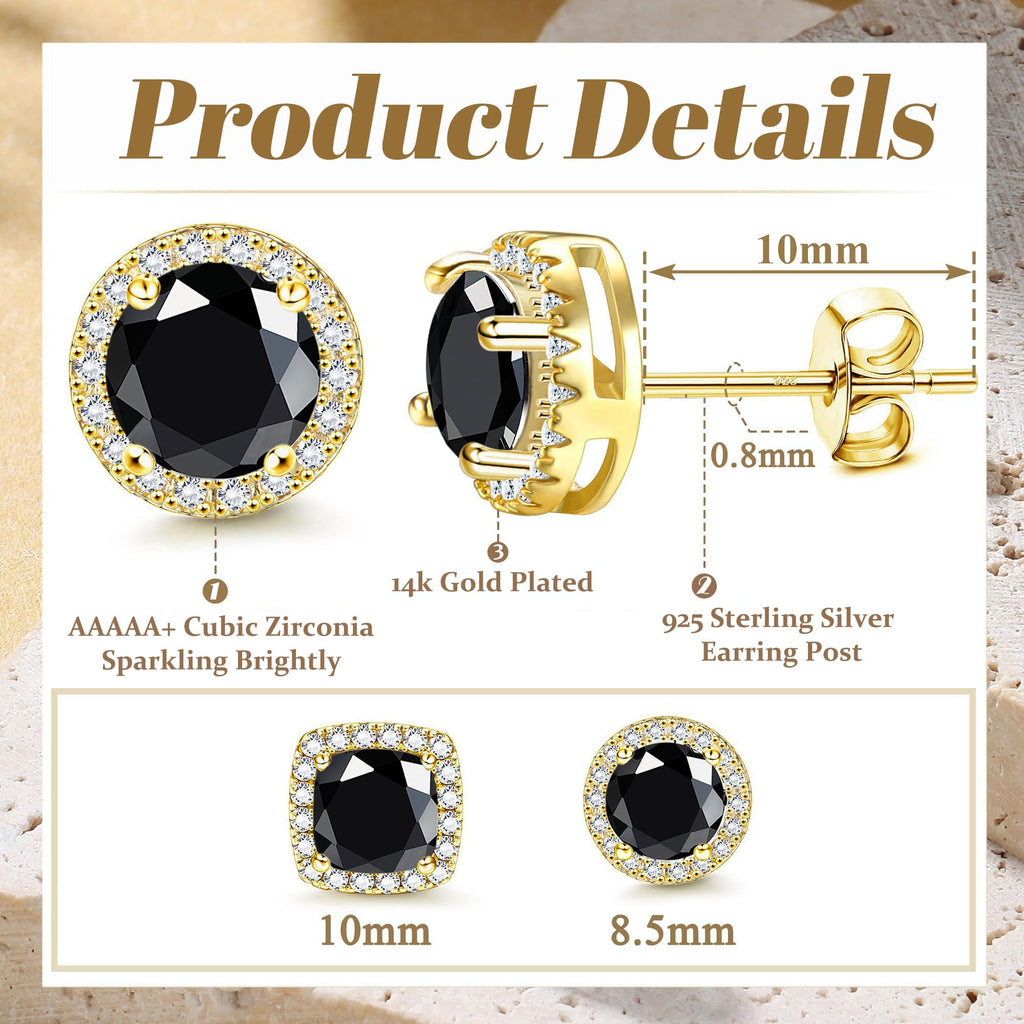 18K Gold Plated Halo Stud Earrings 925 Sterling Silver Cubic Zirconia Stud Earrings Round Square Diamonique Stud Earrings Set for Women Men