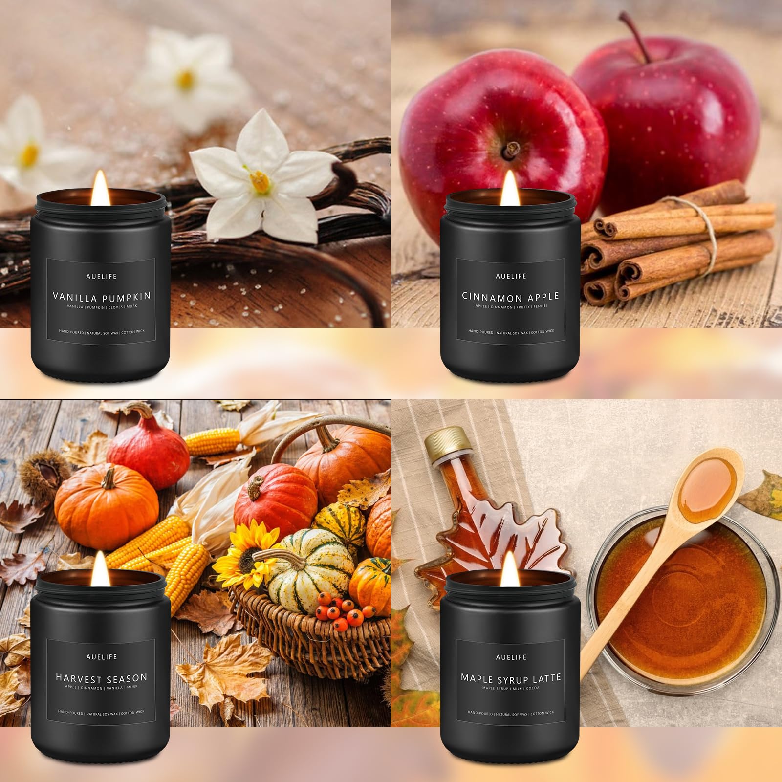 Auelife Candles for Men Gift Set, 4 Pack Soy Wax, Masculine