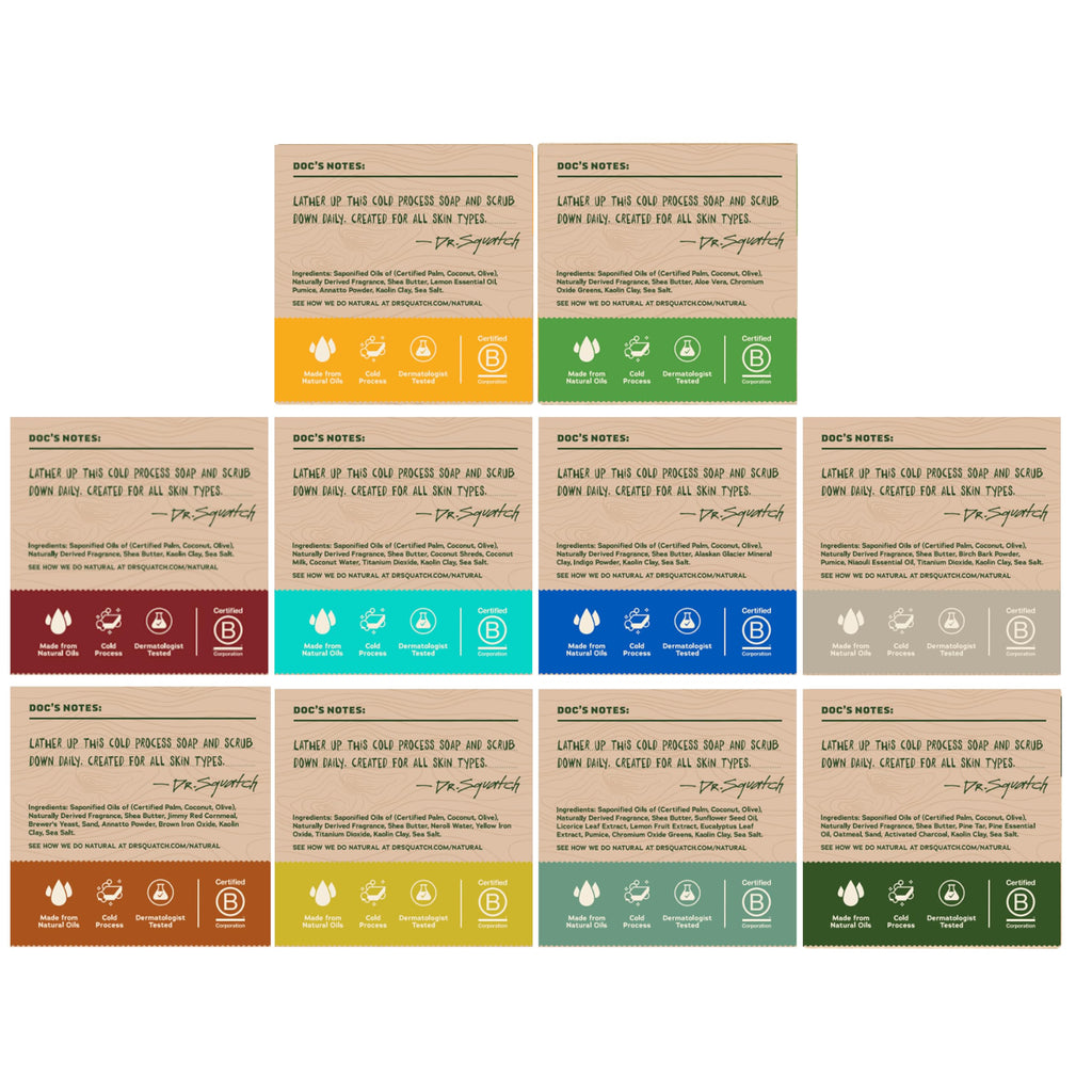 Dr. Squatch Natural Men’s Bar Soap - Cold Process Body Soap Bar with Natural Oils - Gifts for Men - Birchwood Breeze, Coconut Castway, Summer Citrus, Pine Tar & more (5 oz, 10-Pack)