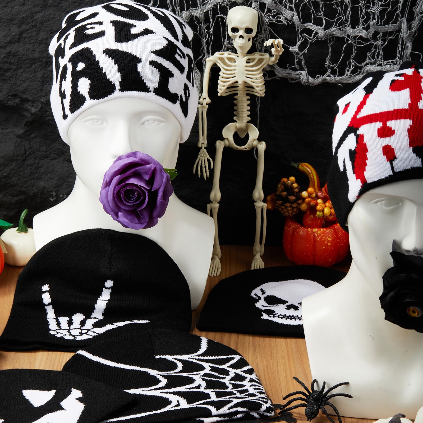 Ramede 4 Pcs Y2k Beanie - Double Sided Graphic Beanies for Men and Women, Acrylic Knitted Y2k Hats Accessories