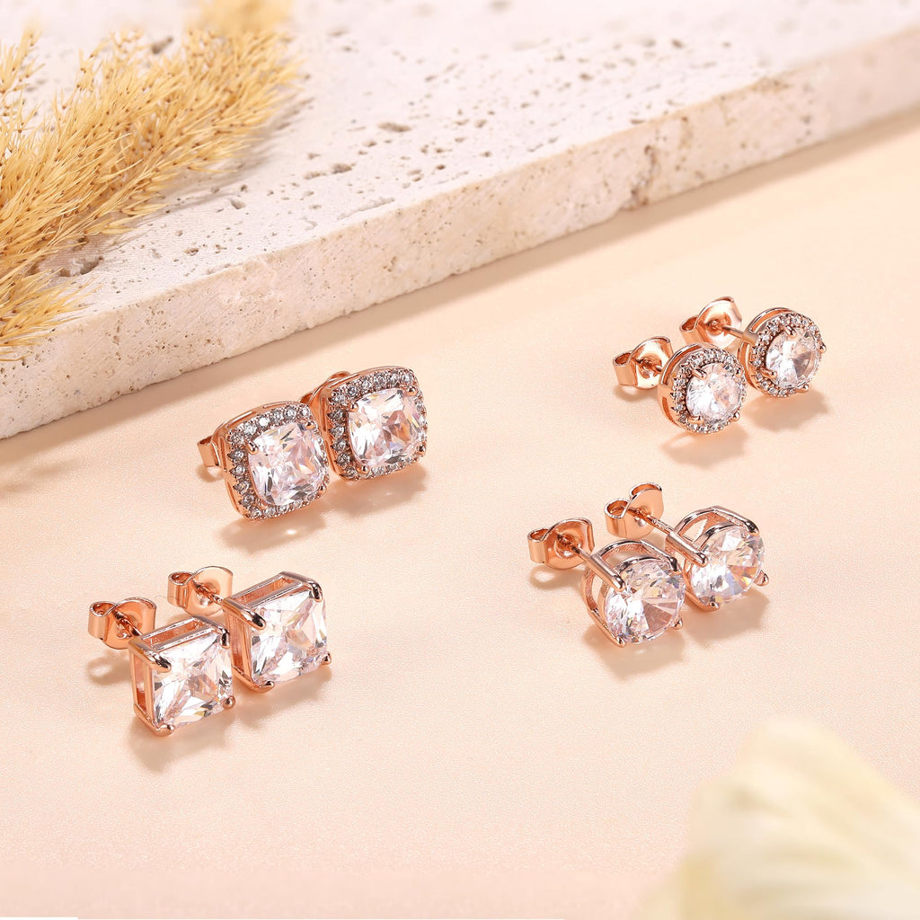 MILACOLATO S925 Sterling Silver Stud Earrings for Women Men Hypoallergenic 18K Gold Plated Cubic Zirconia Earrings Studs Brilliant Simulated Diamond Halo Earring for Sensitive Ears
