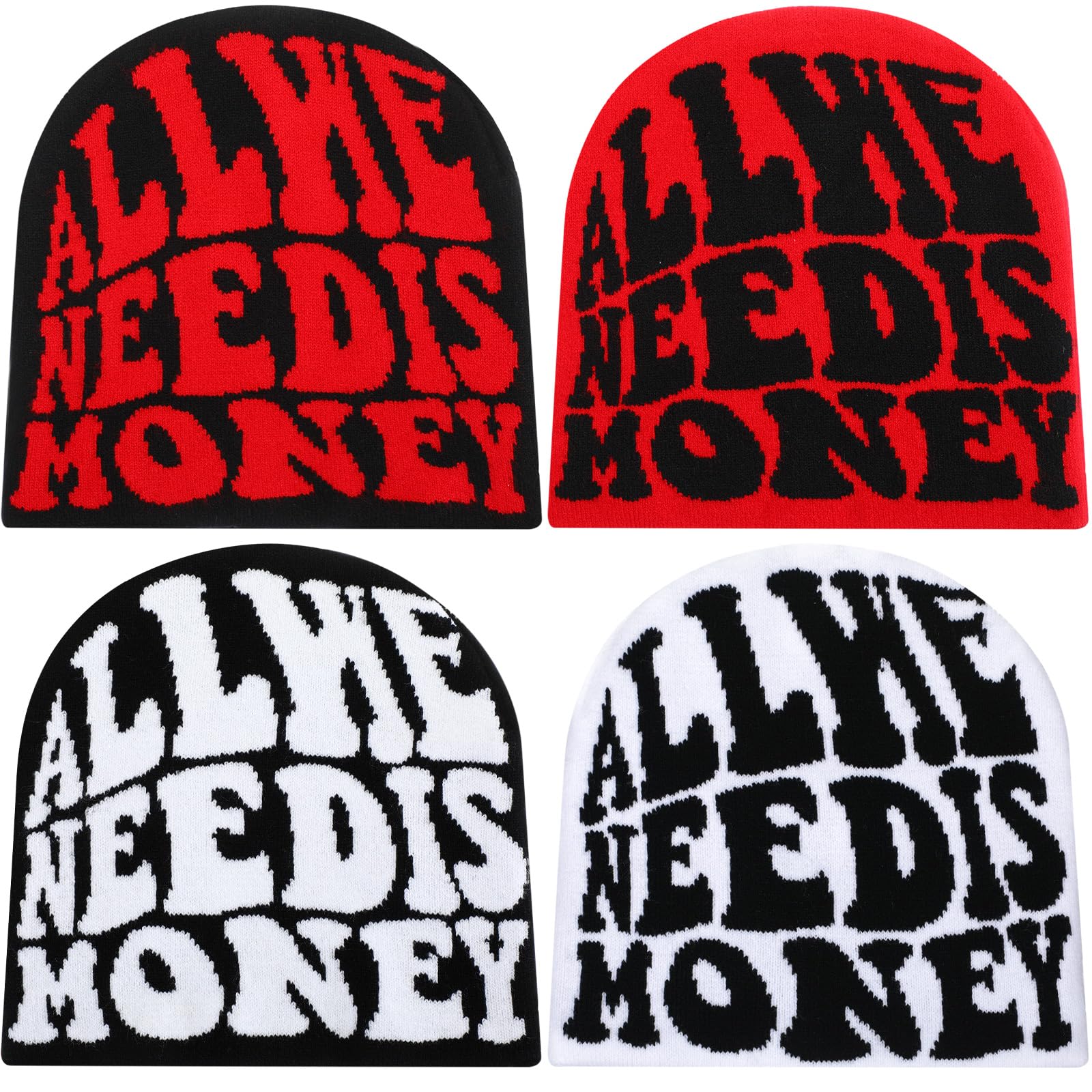 Ramede 4 Pcs Y2k Beanie - Double Sided Graphic Beanies for Men and Women, Acrylic Knitted Y2k Hats Accessories