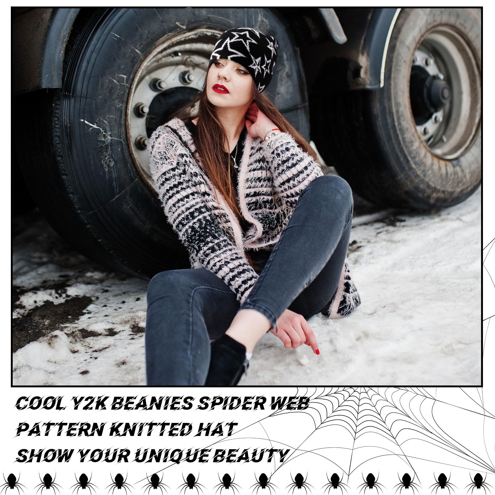 Ramede 4 Pcs Y2k Beanie - Double Sided Graphic Beanies for Men and Women, Acrylic Knitted Y2k Hats Accessories