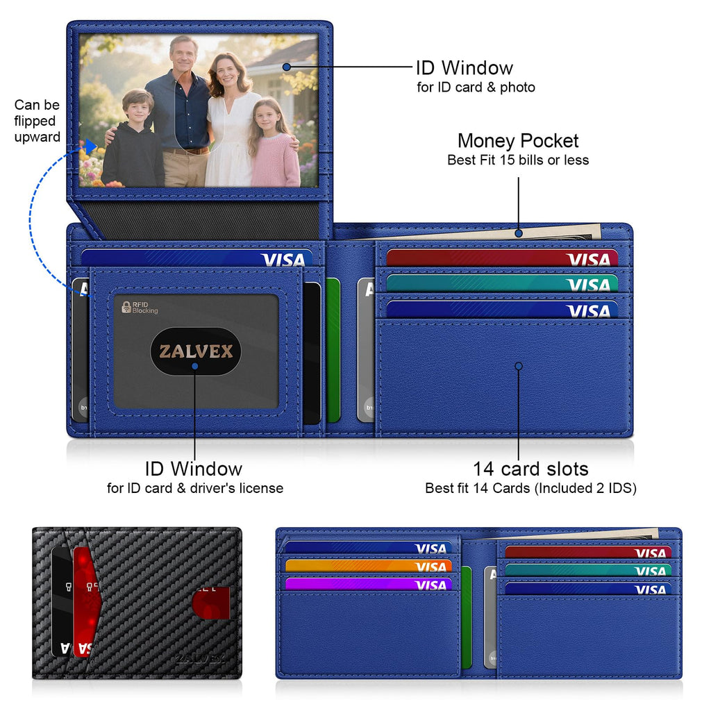ZALVEX Wallet for Men Slim RFID Blocking Leather Credit Card Holder Wallet