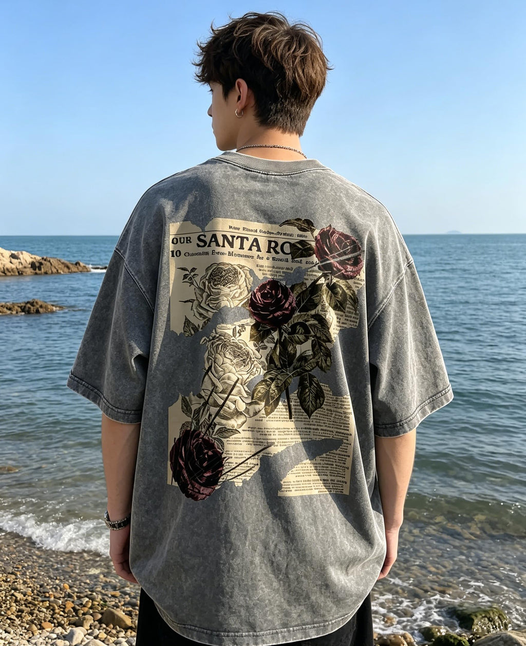 Dynict Unisex Y2k T-Shirt Rose Letter Print Oversized Graphic Tees Short Sleeve Gothic T-Shirts Grunge Clothes