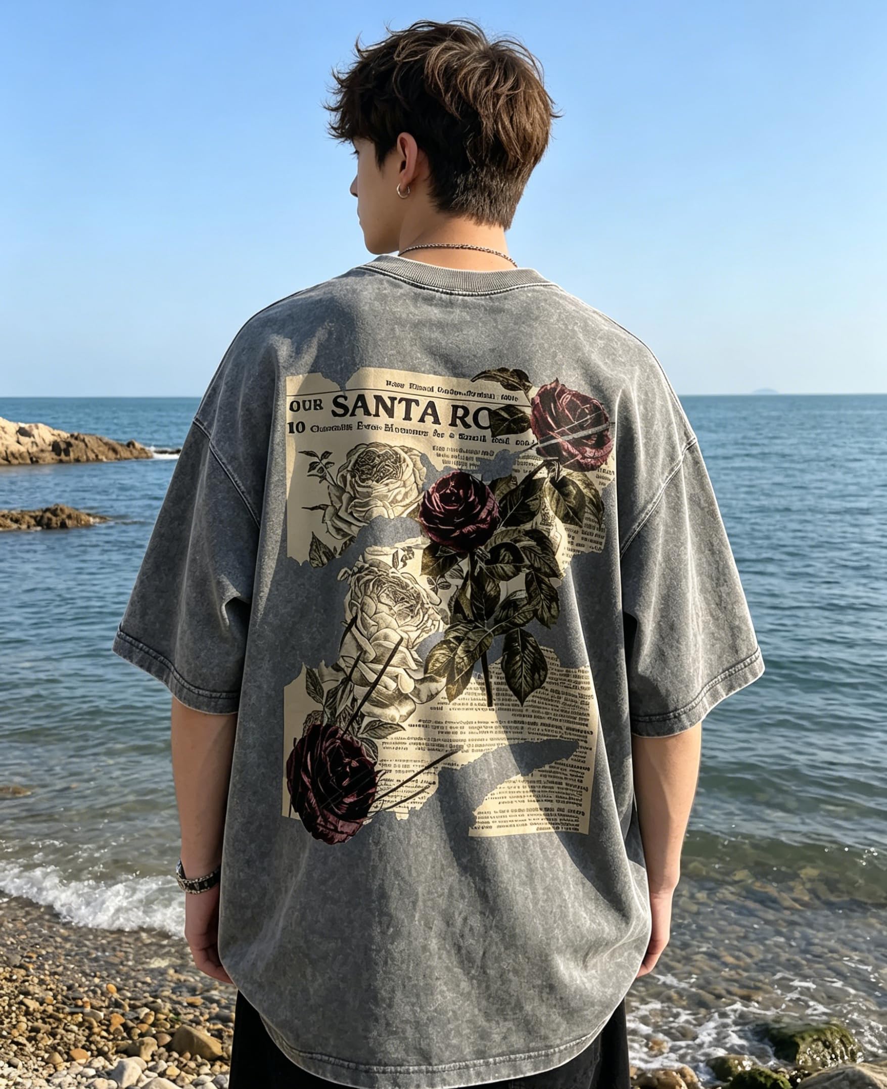 Dynict Unisex Y2k T-Shirt Rose Letter Print Oversized Graphic Tees Short Sleeve Gothic T-Shirts Grunge Clothes