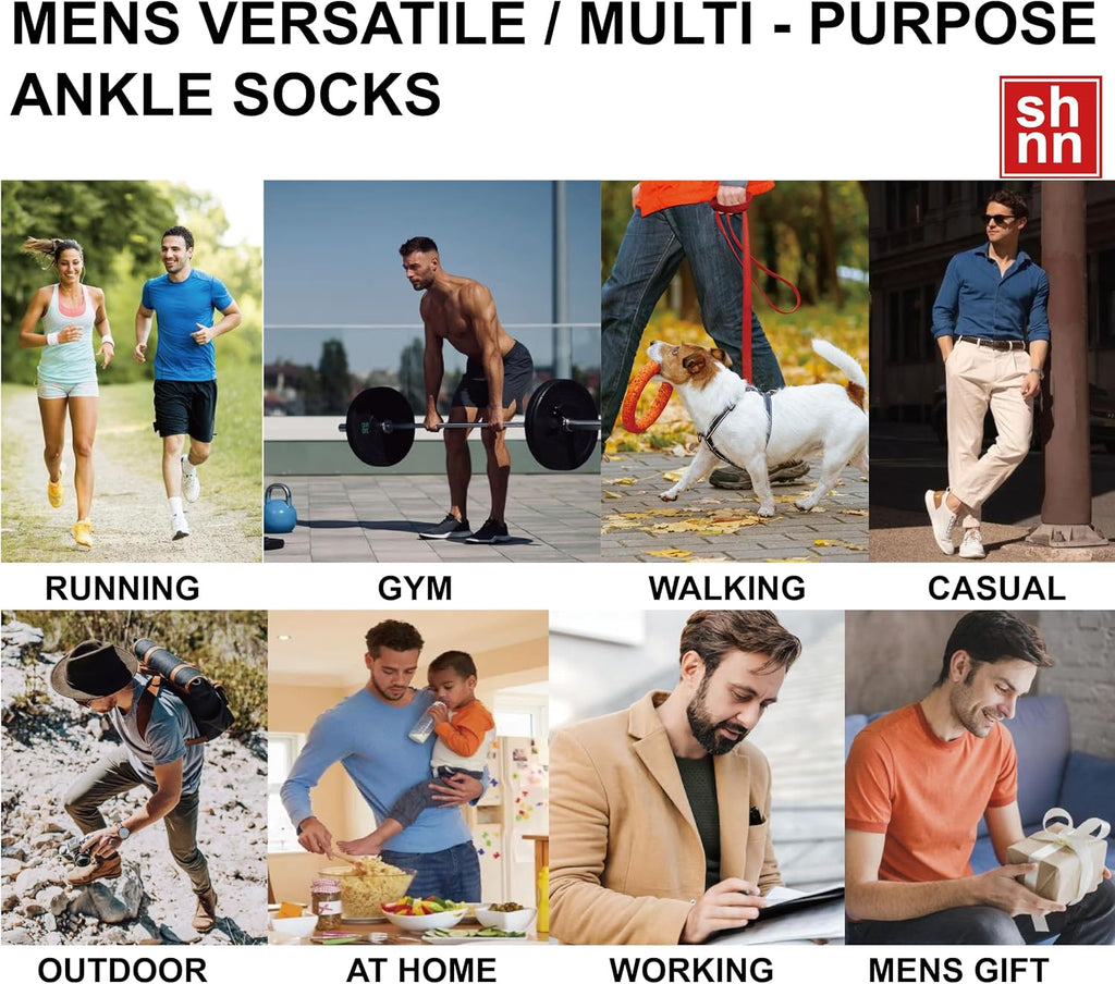 shnn 12 Pairs Mens Ankle Socks Athletic Casual Low Cut Short Socks for Men