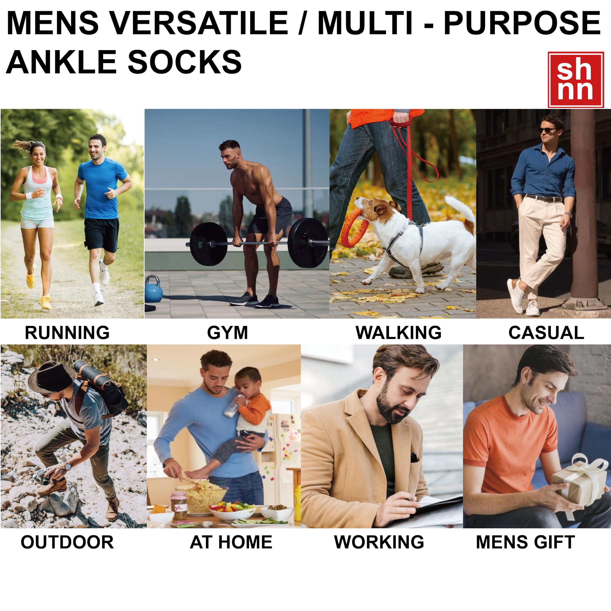 shnn 12 Pairs Mens Ankle Socks Athletic Casual Low Cut Short Socks for Men