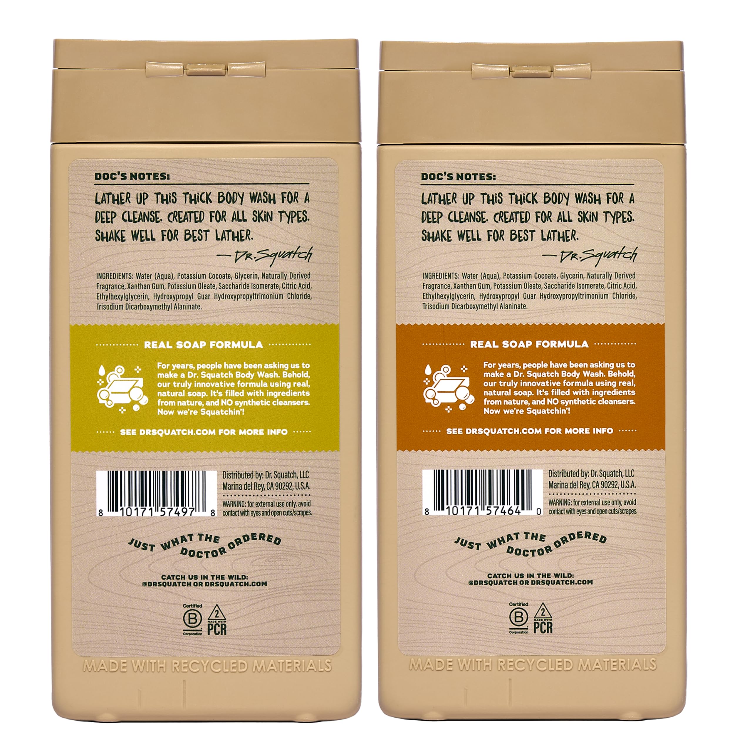 Dr. Squatch Natural Men's Body Wash Shower Gel - Cleansing, Nourishing, Long Lasting Scent, Moisturizing Body Wash for Men - Birchwood Breeze + Rainforest Rapids (14 oz, 2-Pack)