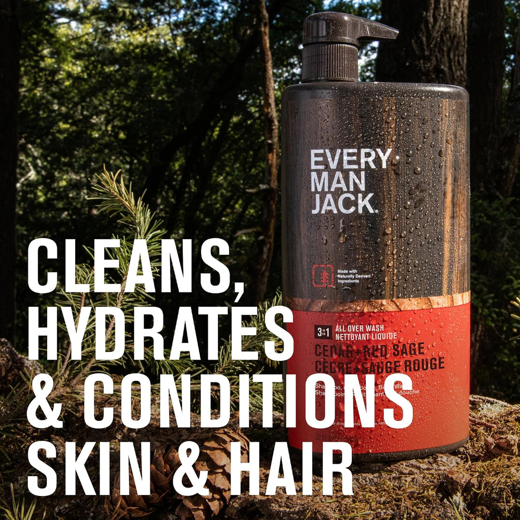 Every Man Jack 3-in-1 All Over Body Wash for Men, Cedar Red Sage, 2pk