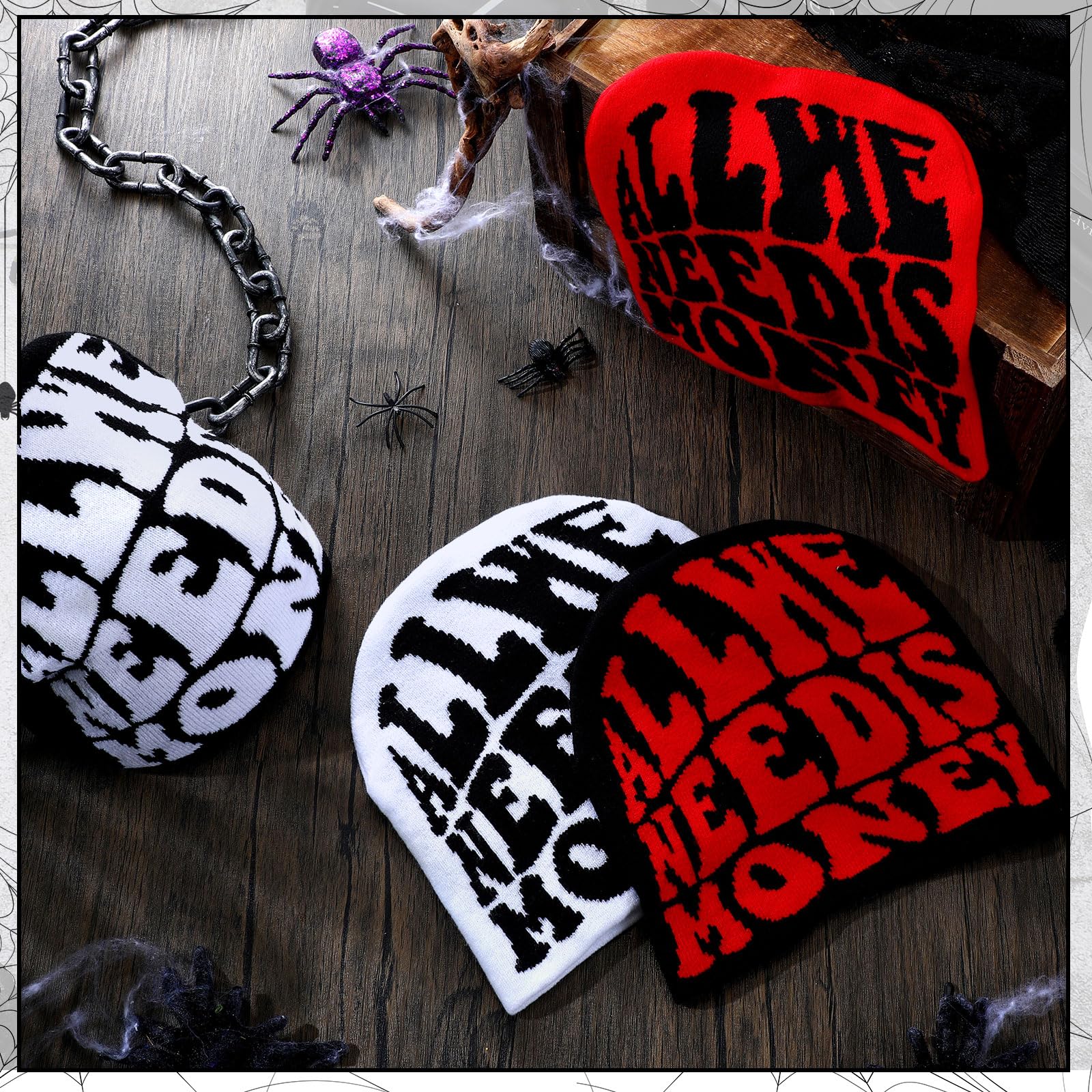 Ramede 4 Pcs Y2k Beanie - Double Sided Graphic Beanies for Men and Women, Acrylic Knitted Y2k Hats Accessories