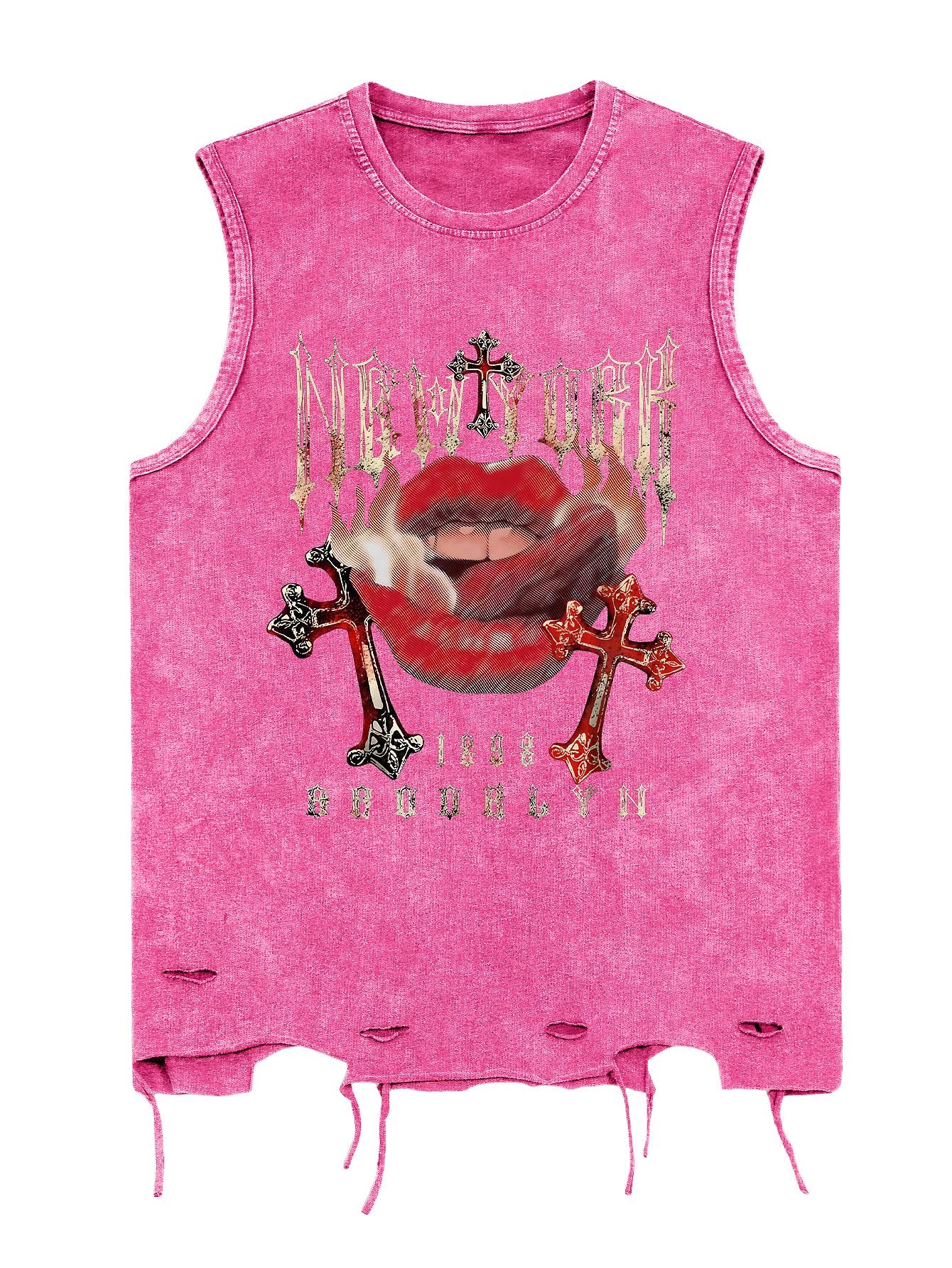 Verdusa Men's Graphic Tees Y2k Grunge Distressed Tee Summer Shirt Sreetwear